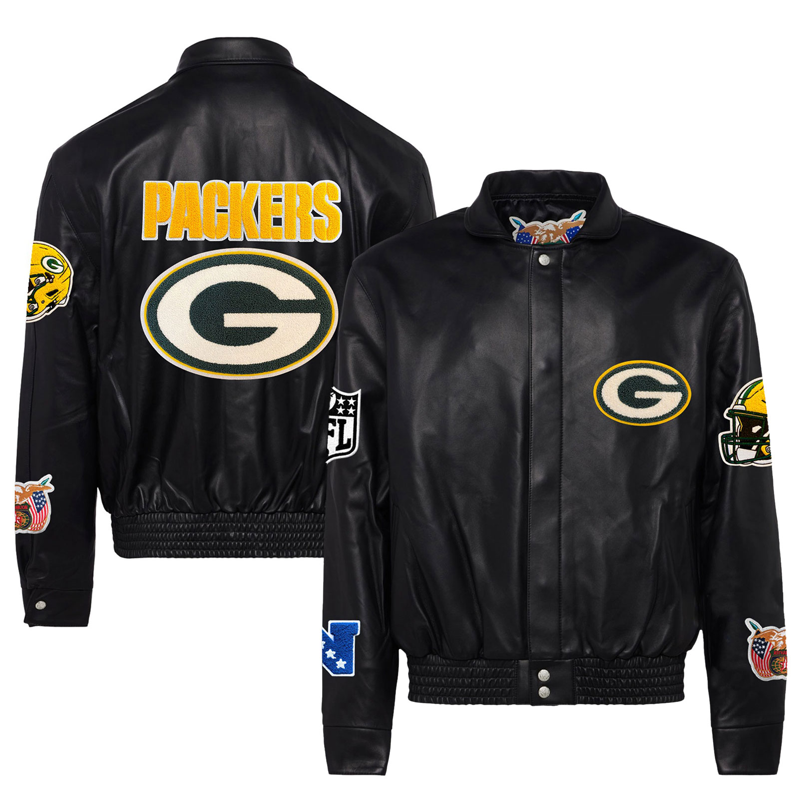 Men's Jeff Hamilton Black Green Bay Packers Leather Full-Snap Jacket