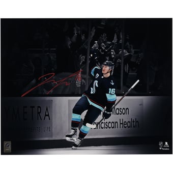 Jared McCann Seattle Kraken Autographed 16" x 20" Deep Sea Blue Jersey Spotlight Photograph