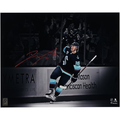Jared McCann Seattle Kraken Autographed 16" x 20" Deep Sea Blue Jersey Spotlight Photograph