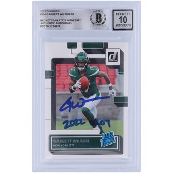 Garrett Wilson New York Jets Autographed 2022 Panini Donruss Rated Rookie #306 Beckett Fanatics Witnessed Authenticated 10 Rookie Card with "2022 OROY" Inscription