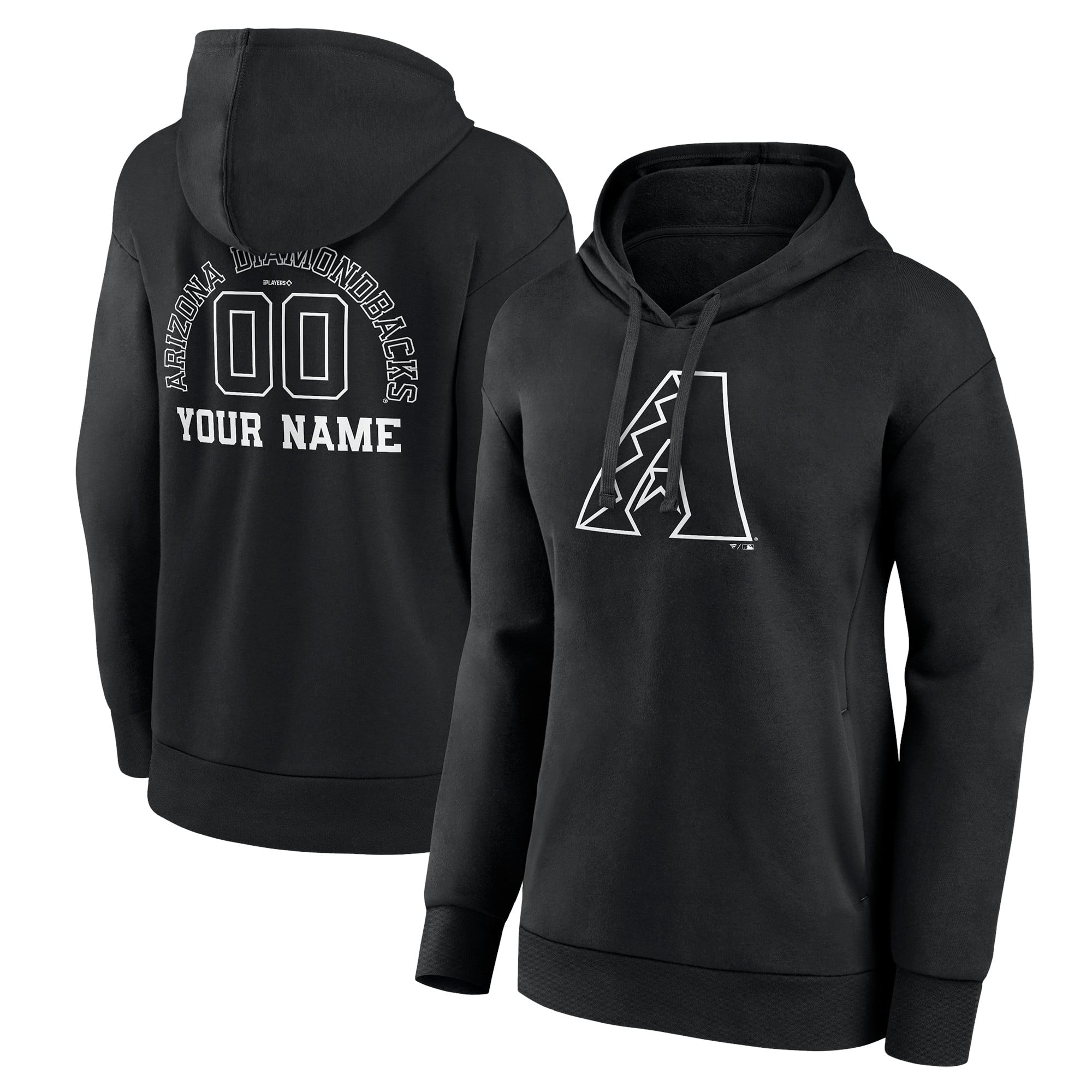 Women's Black Arizona Diamondbacks Monochrome Personalized Name & Number Pullover Hoodie