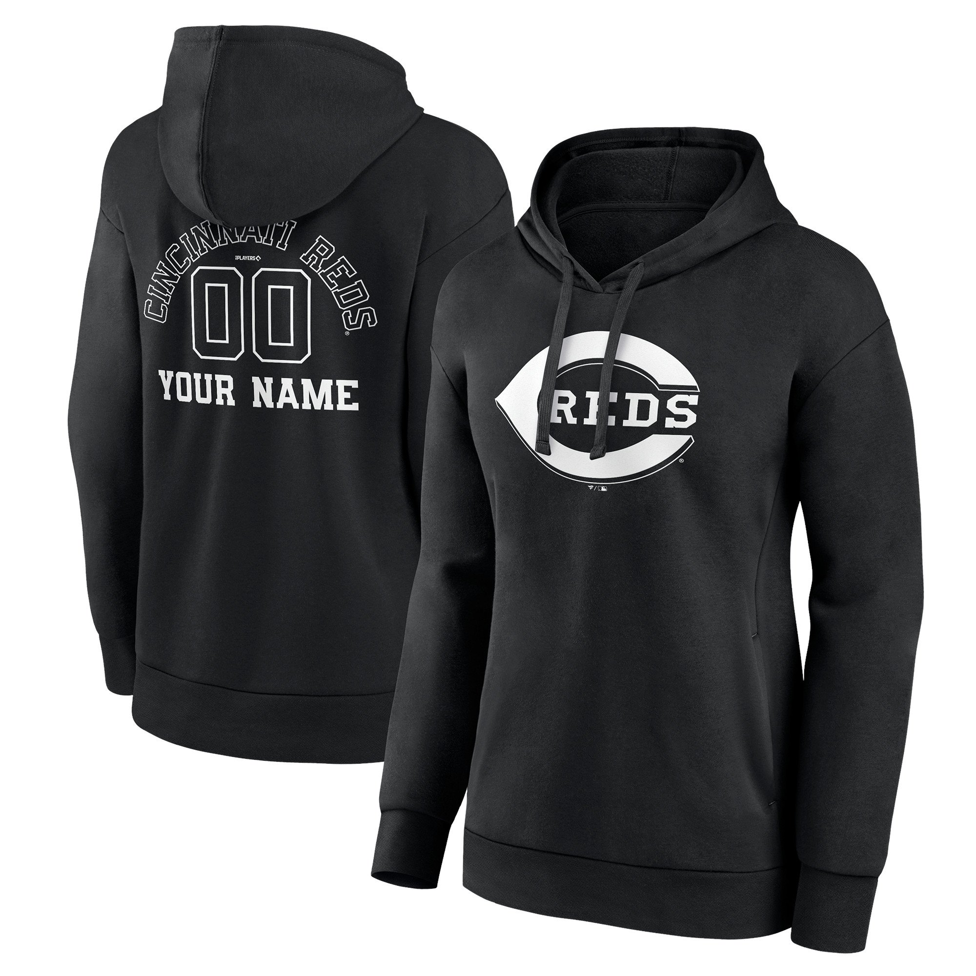 Women's Black Cincinnati Reds Monochrome Personalized Name & Number Pullover Hoodie