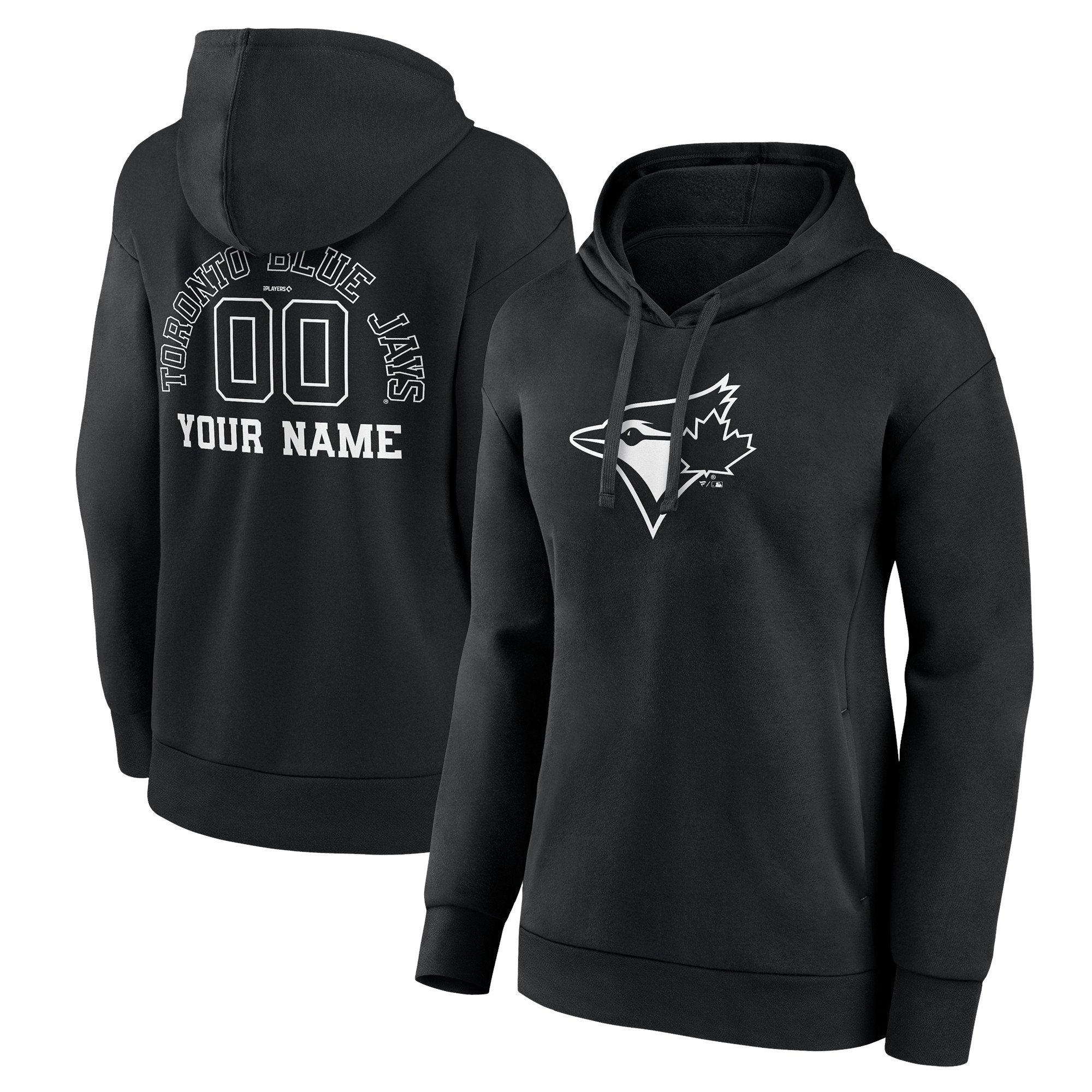 Women's Black Toronto Blue Jays Monochrome Personalized Name & Number Pullover Hoodie