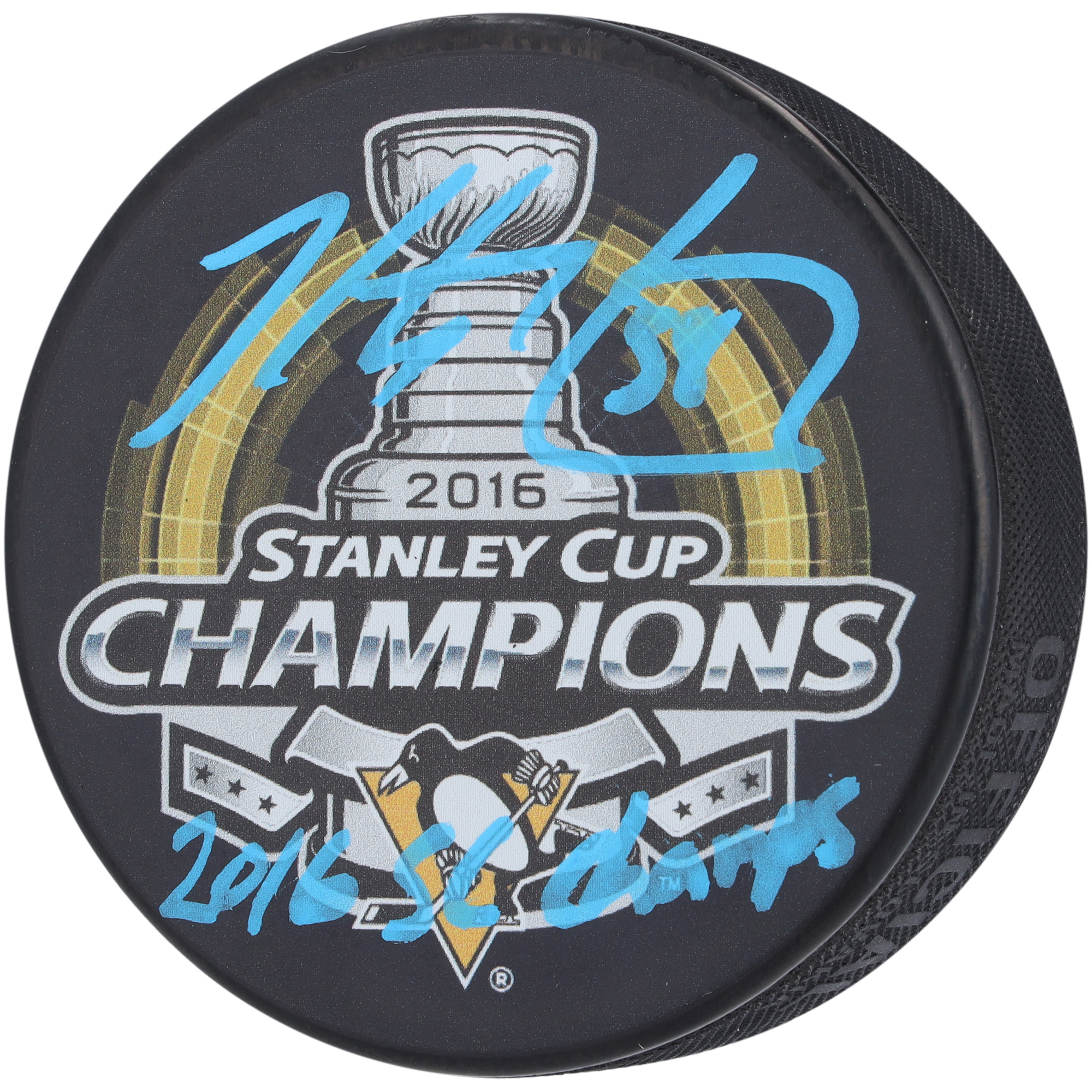 Kris Letang Pittsburgh Penguins Autographed 2016 Stanley Cup Champs Hockey Puck with "2016 SC Champs" Inscription