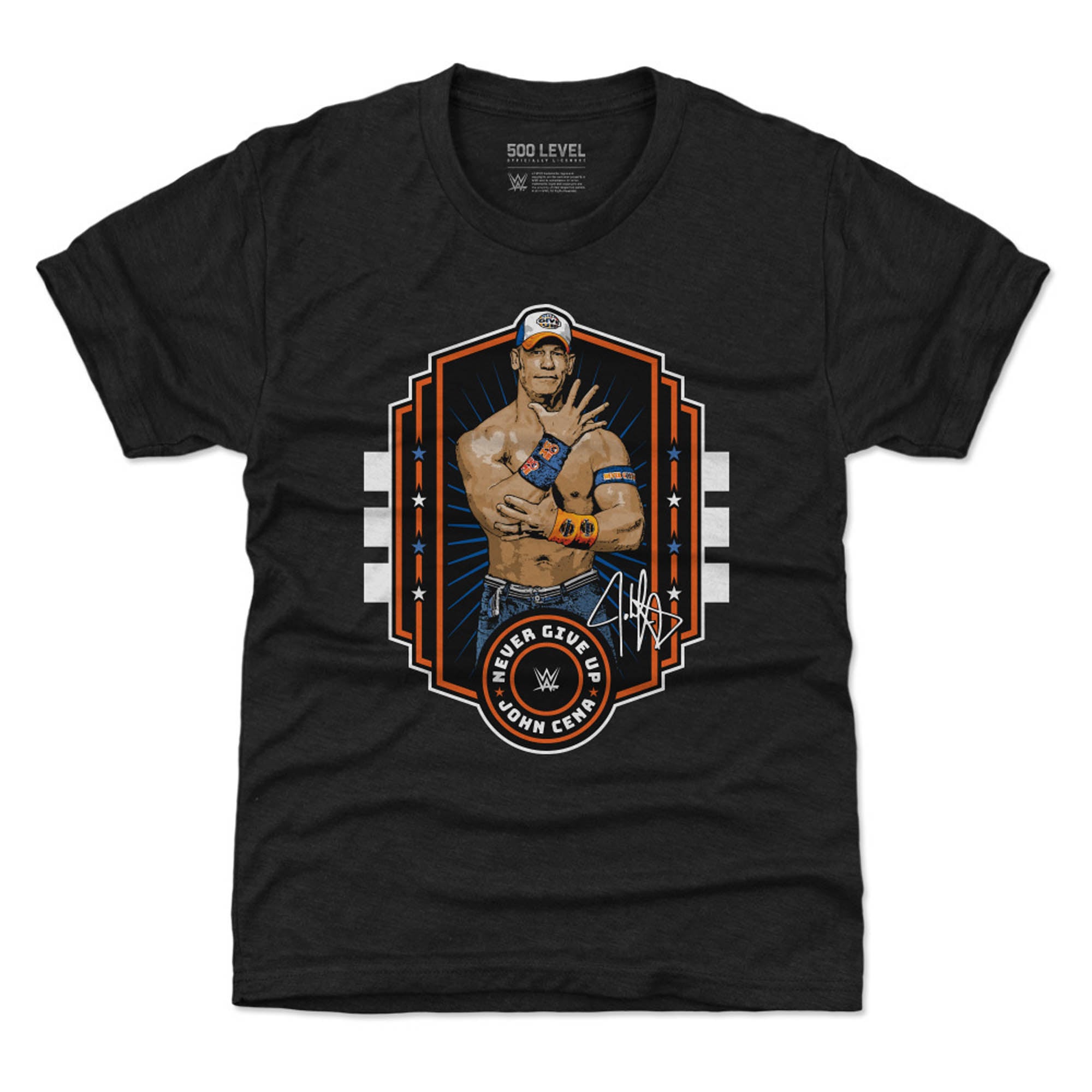 Youth 500 Level  Heather Black John Cena Never Give Up Emblem T-Shirt
