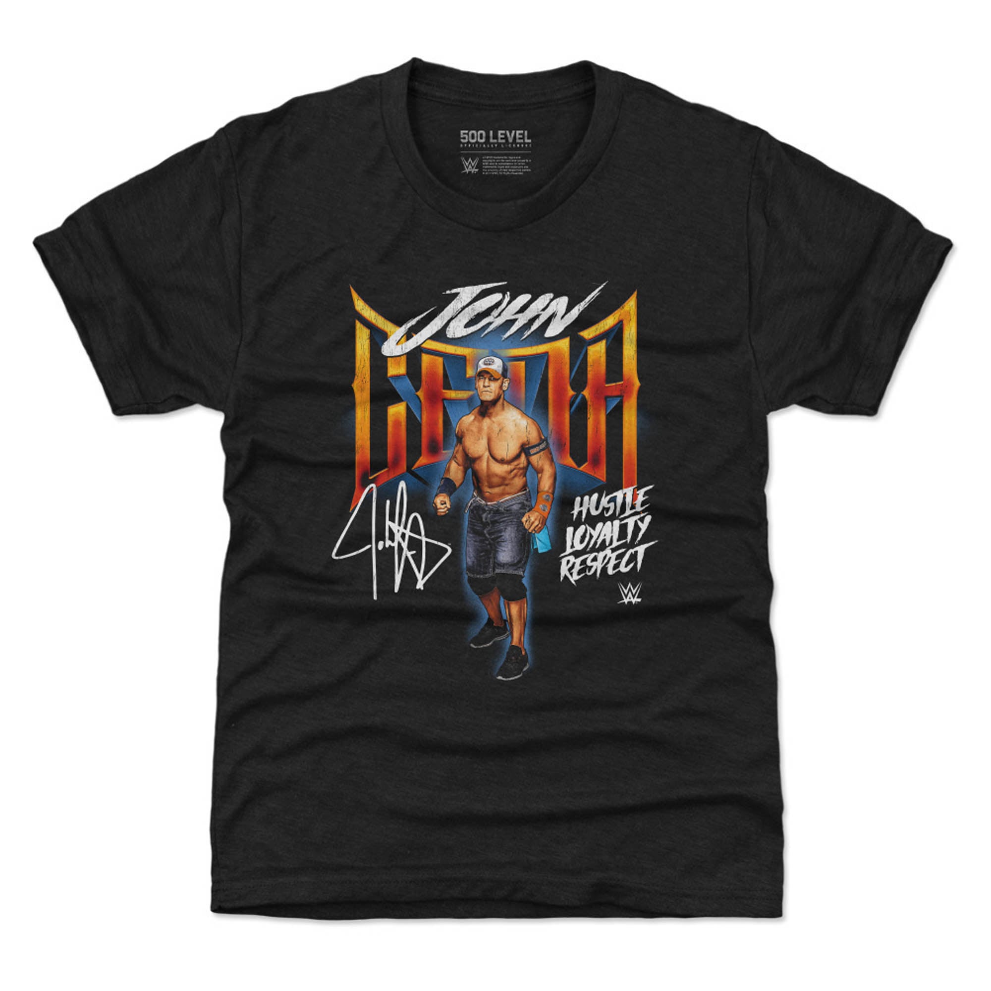 Youth 500 Level  Heather Black John Cena Hustle, Loyalty Respect Grunge T-Shirt