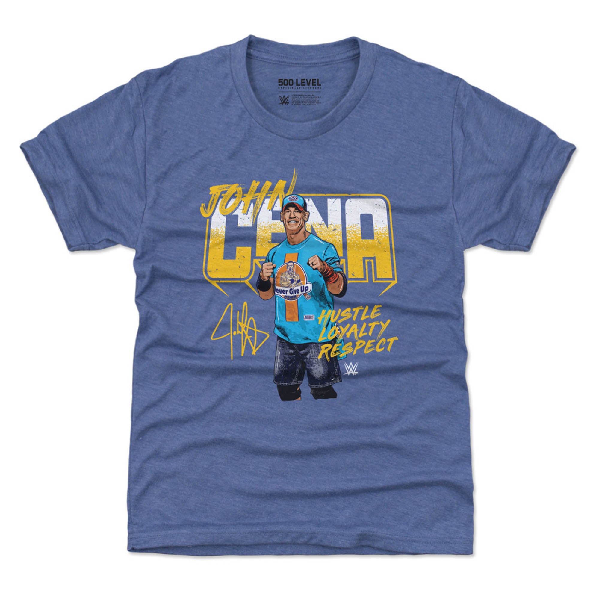 Youth 500 Level  Heather Blue John Cena Hustle, Loyalty Respect Marker T-Shirt
