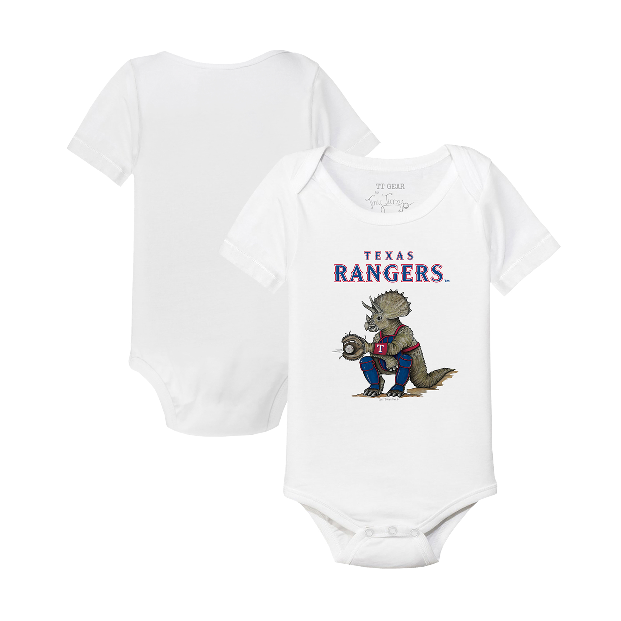 Infant Tiny Turnip White Texas Rangers Triceratops Bodysuit