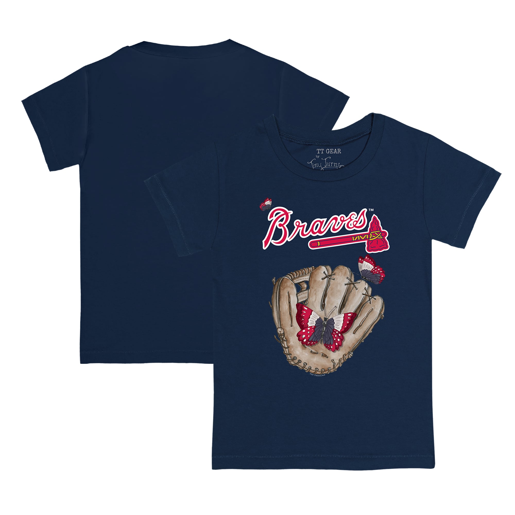 Toddler Tiny Turnip Navy Atlanta Braves Butterfly Glove T-Shirt