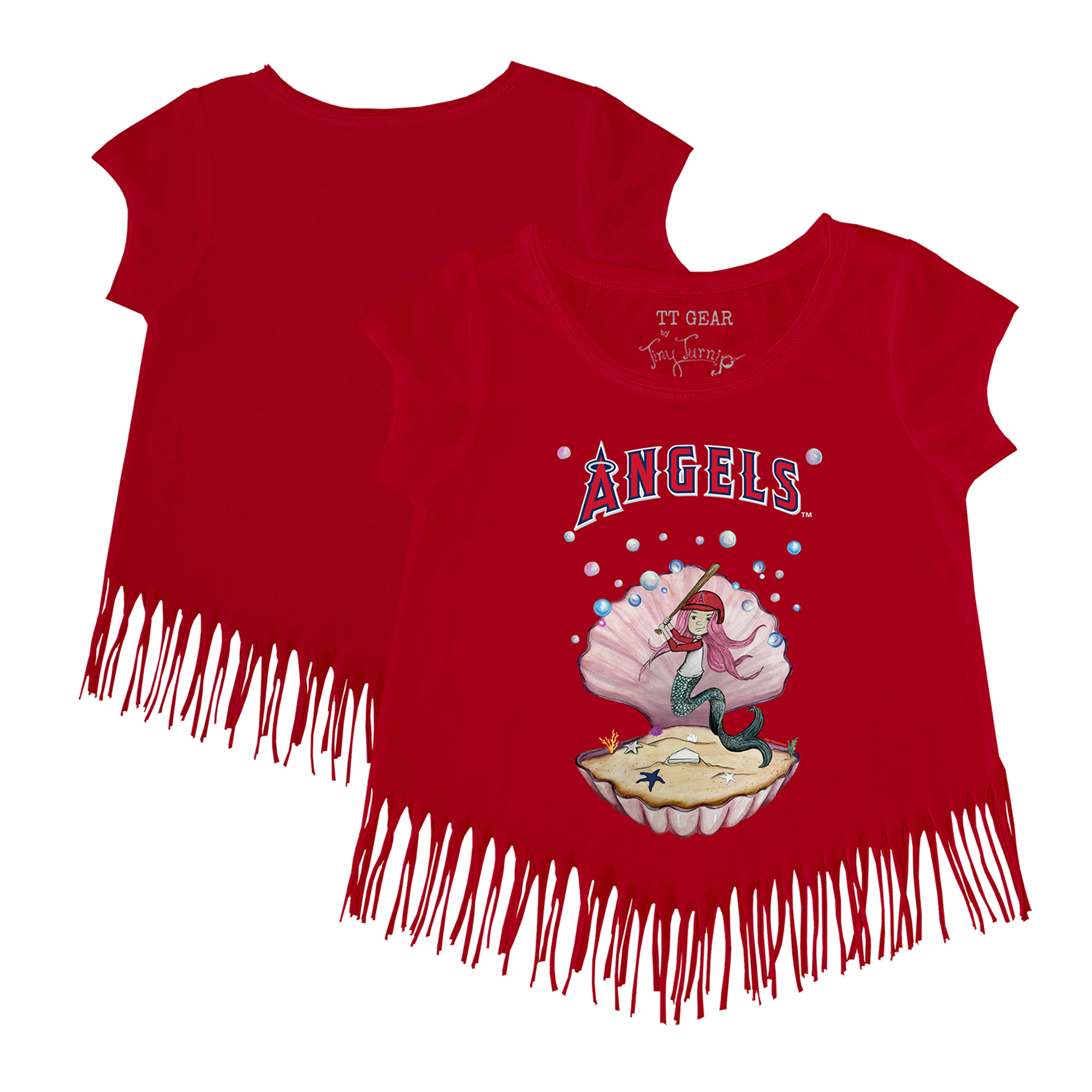 Girls Toddler Tiny Turnip Red Los Angeles Angels Mermaid Fringe T-Shirt