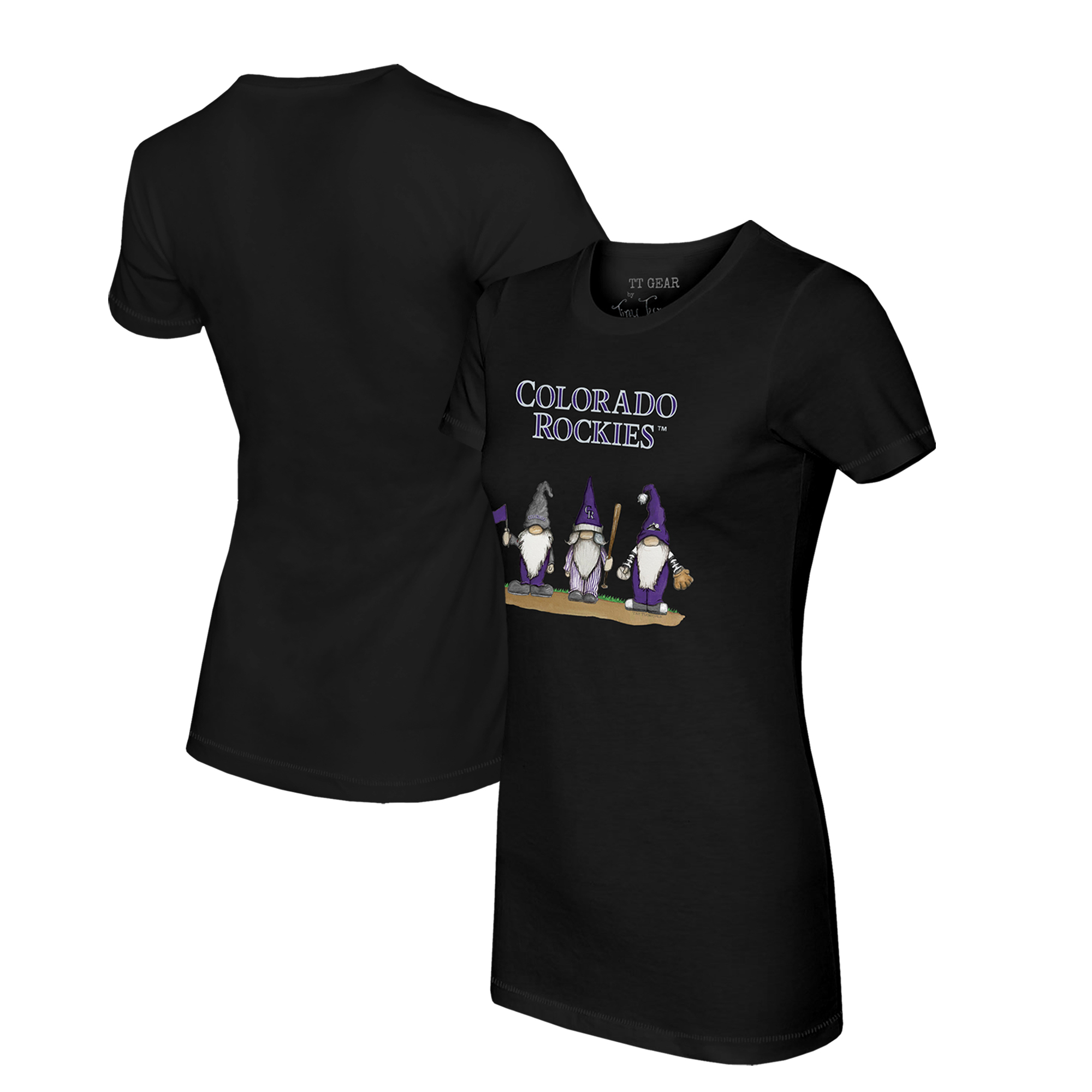 Women's Tiny Turnip Black Colorado Rockies Gnomes T-Shirt