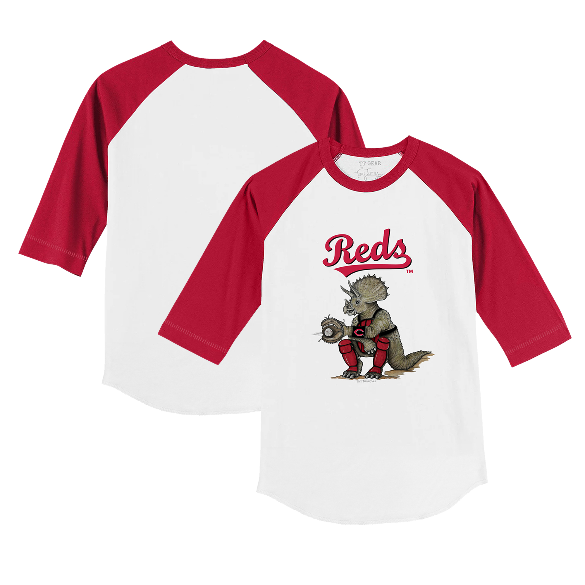 Youth Tiny Turnip White/Red Cincinnati Reds Triceratops 3/4-Sleeve Raglan T-Shirt Youth Tiny Turnip White/Red Cincinnati Reds Triceratops 3/4-Sleeve Raglan T-Shirt