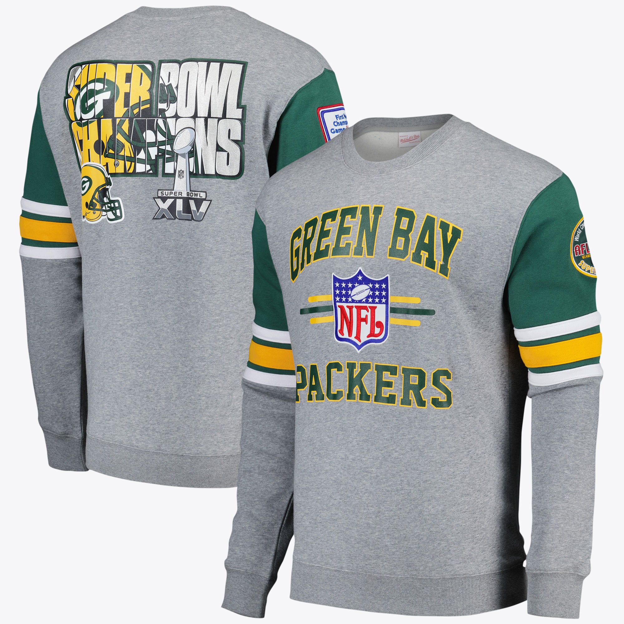 Green Bay Packers Mitchell & Ness All Over Crew 4.0 Vintage Logo - Mens