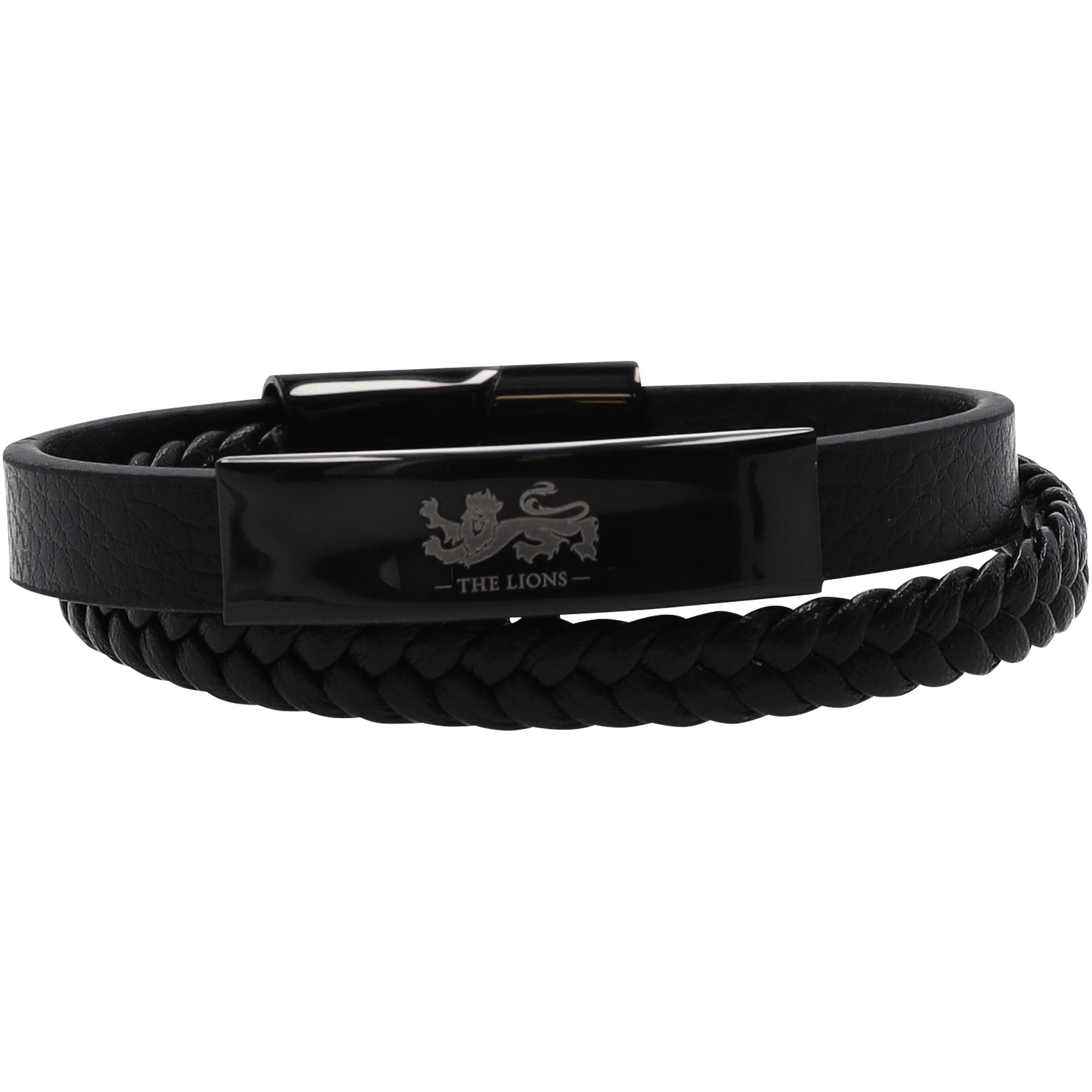 British & Irish Lions Black Leather Wrap Bracelet: retailer-supplied image