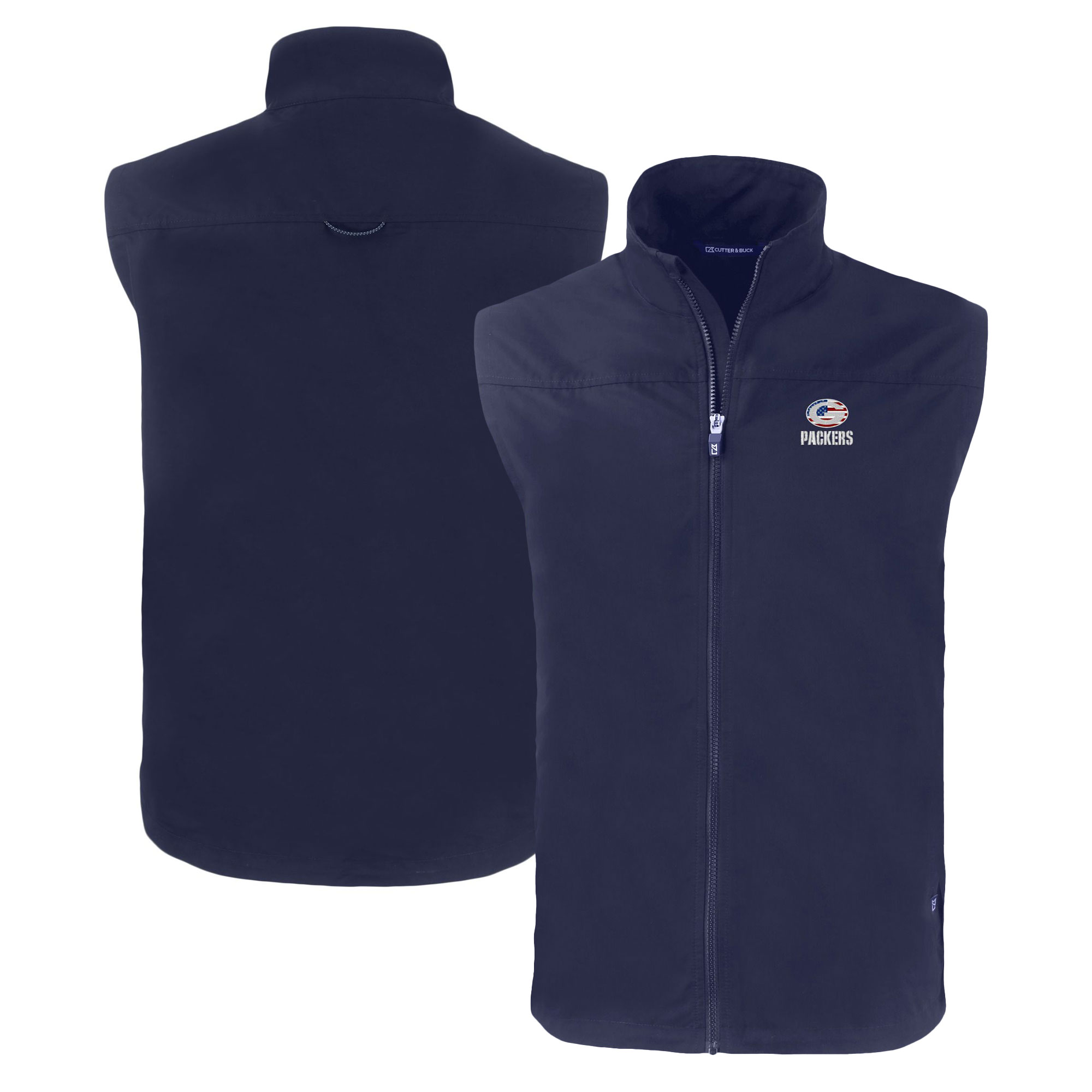 Men's Cutter & Buck Navy Green Bay Packers Americana Charter Eco Recycled Full-Zip Vest