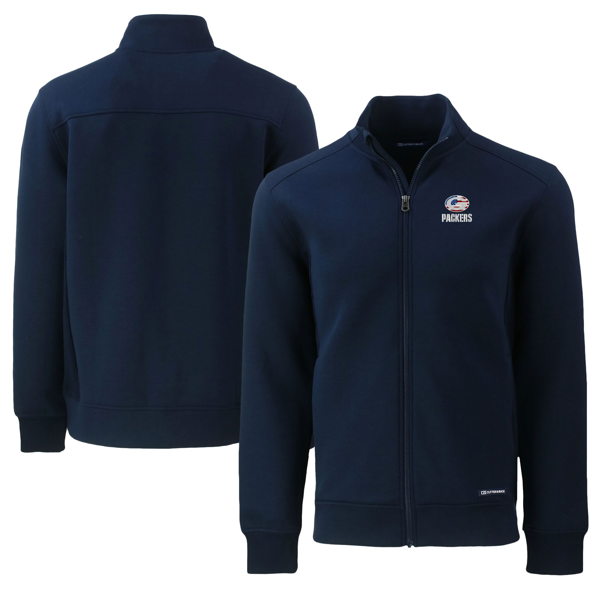 Men's Cutter & Buck Navy Green Bay Packers Americana Roam Eco Recycled Full-Zip Jacket