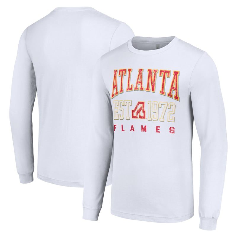 Men's Starter White Atlanta Flames Retro Graphic Long Sleeve Crew T-Shirt