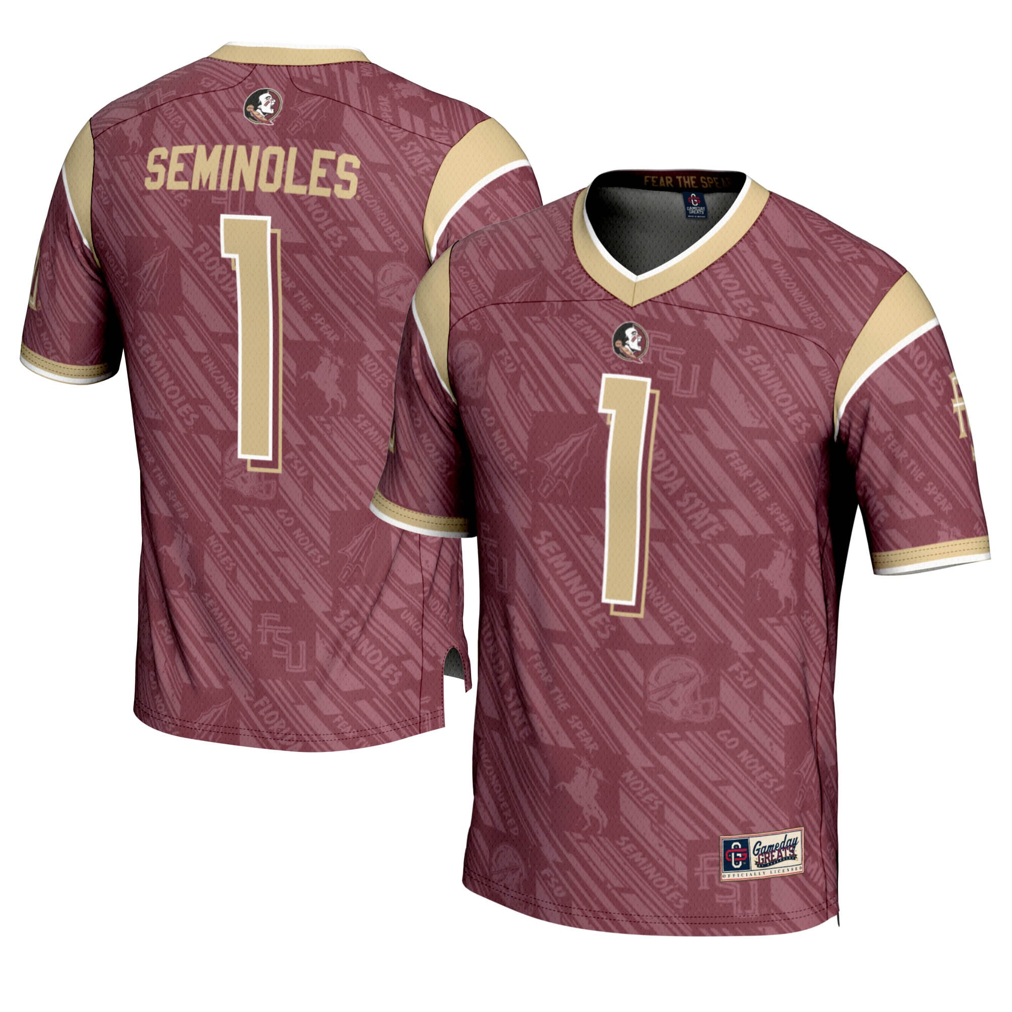 Men's GameDay Greats #1 Garnet Florida State Seminoles Highlight Print Football Fashion Jersey