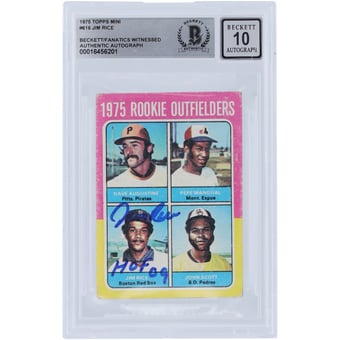 "Jim Rice Boston Red Sox Autographed 1975 Topps #616 Beckett Fanatics Witnessed Authenticated 10 Rookie Card with ""HOF 09"" Inscription"