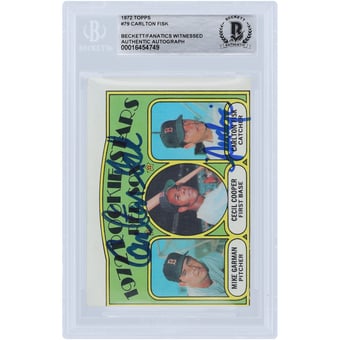 "Carlton Fisk Boston Red Sox Autographed 1972 Topps #79 Beckett Fanatics Witnessed Authenticated Rookie Card with ""Pudge"" Inscription"