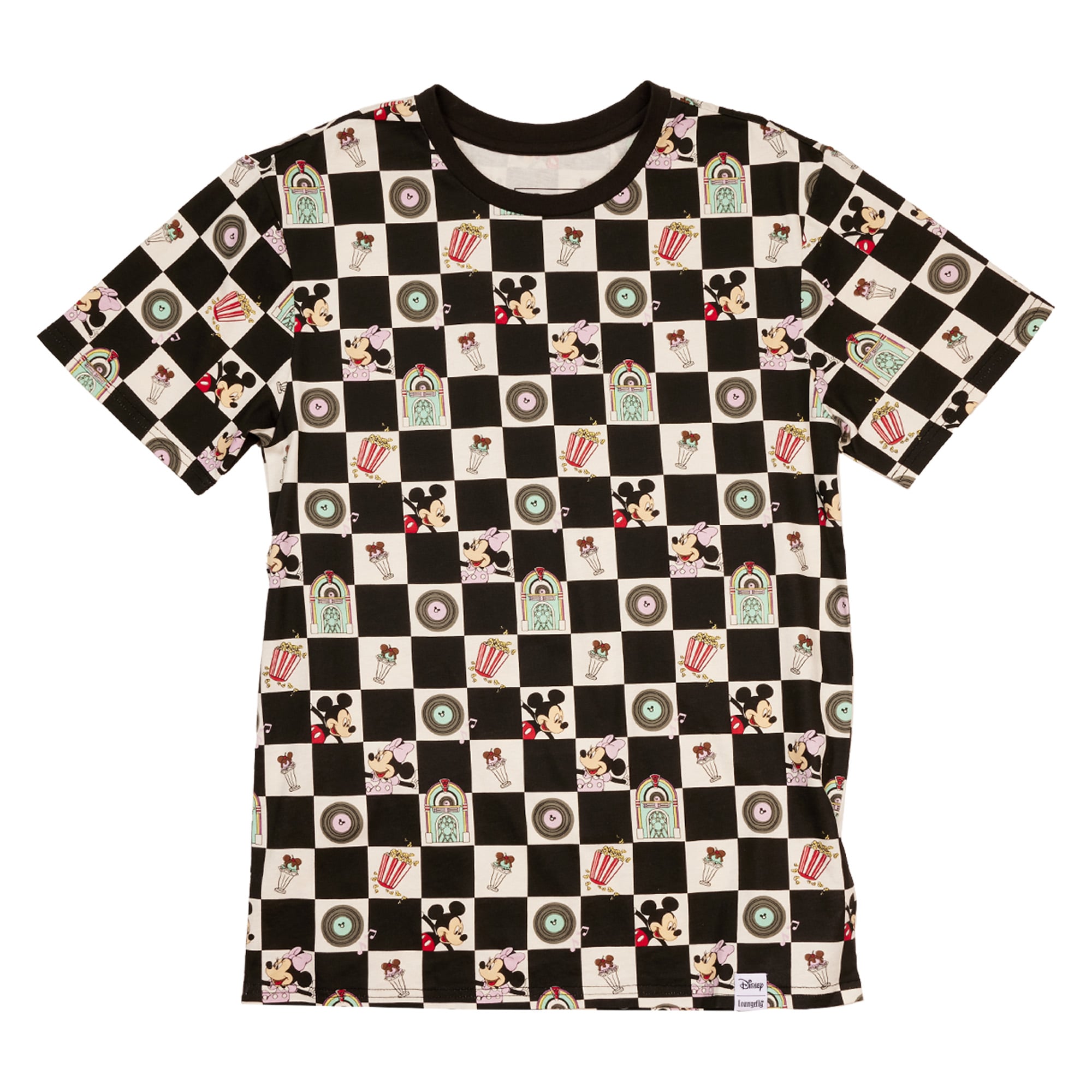 Unisex Loungefly White Mickey & Minnie Date Night Diner Checkered T-Shirt
