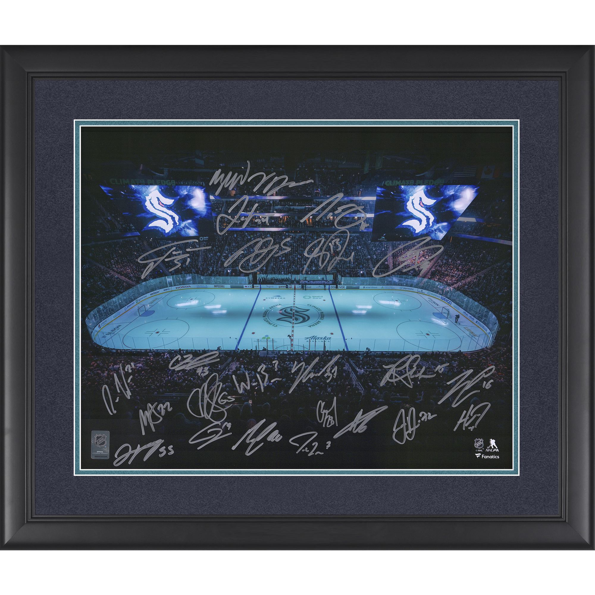Seattle Kraken Autographed Framed 16″ x 20″ Opening Night Rink Photograph with 25 Signatures – Limited Edition of 99 Seattle Kraken Autographed Framed 16″ x 20″ Opening Night Rink Photograph with 25 Signatures – Limited Edition of 99