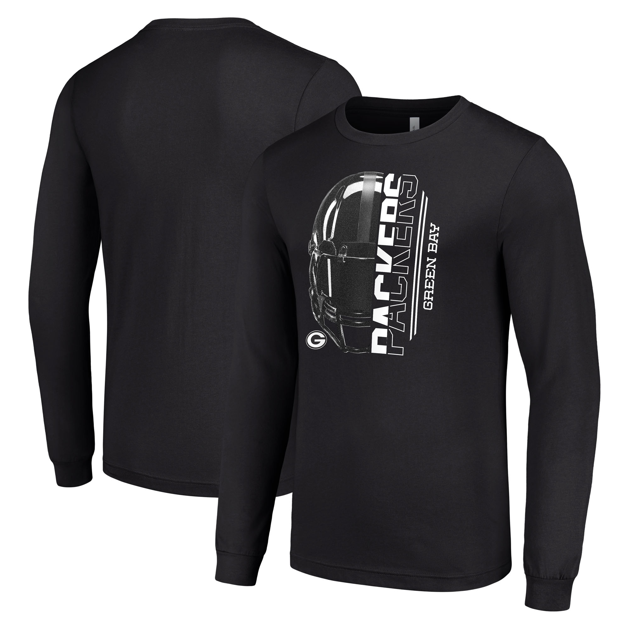 Men's Starter Black Green Bay Packers Half Helmet Logo Long Sleeve T-Shirt