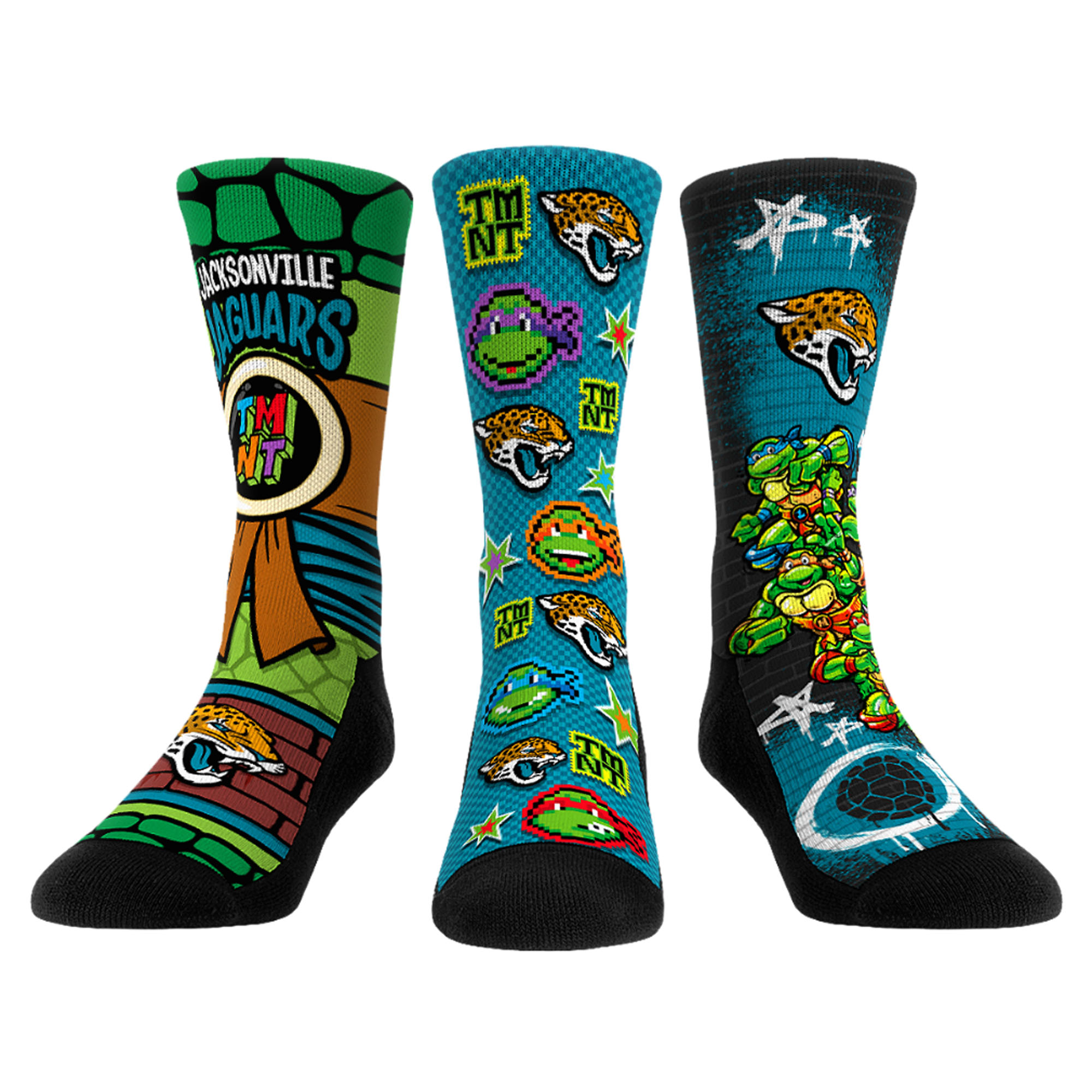 Unisex Rock Em Teal Jacksonville Jaguars TMNT Three-Pack Crew Sock Set