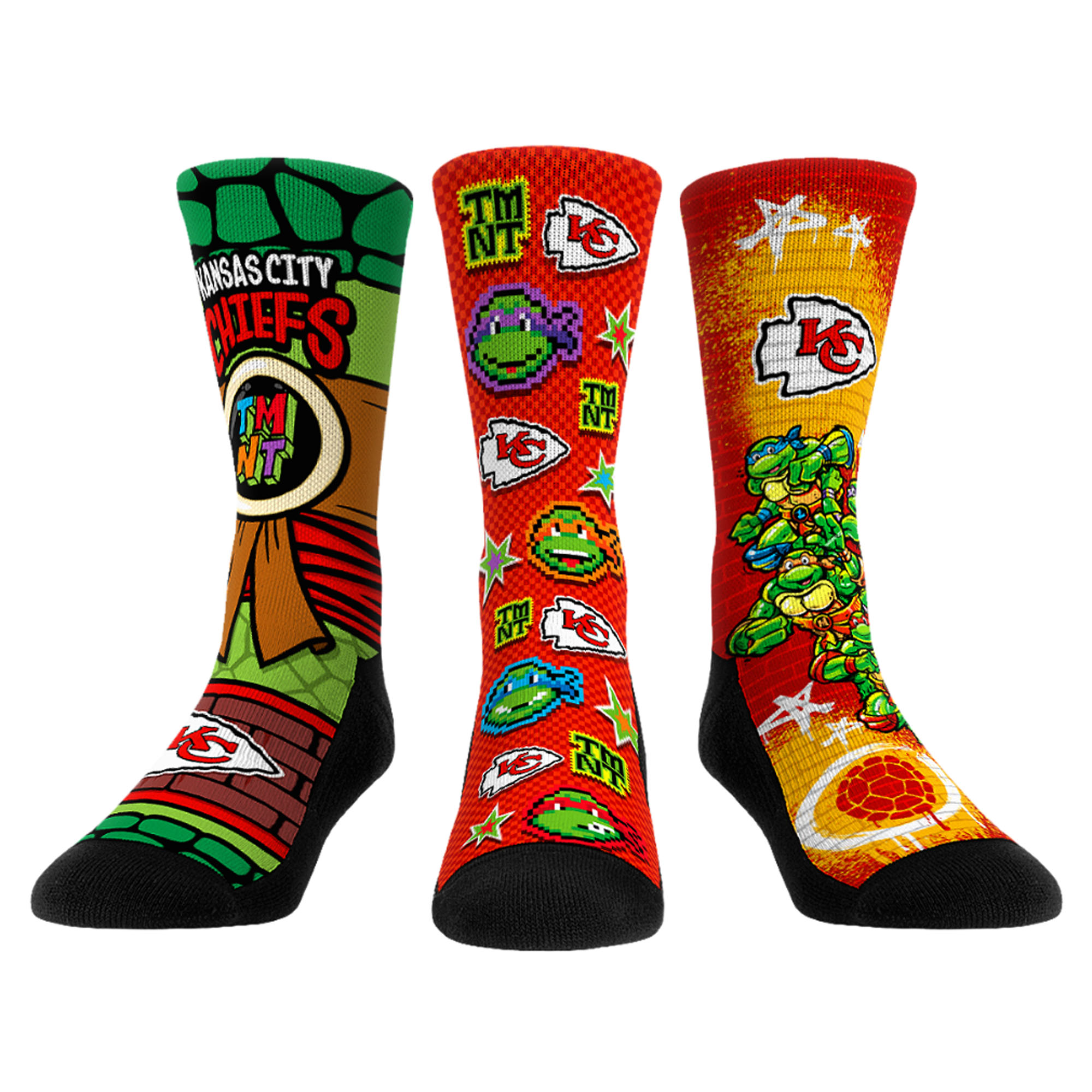 Unisex Rock Em Red Kansas City Chiefs TMNT Three-Pack Crew Sock Set