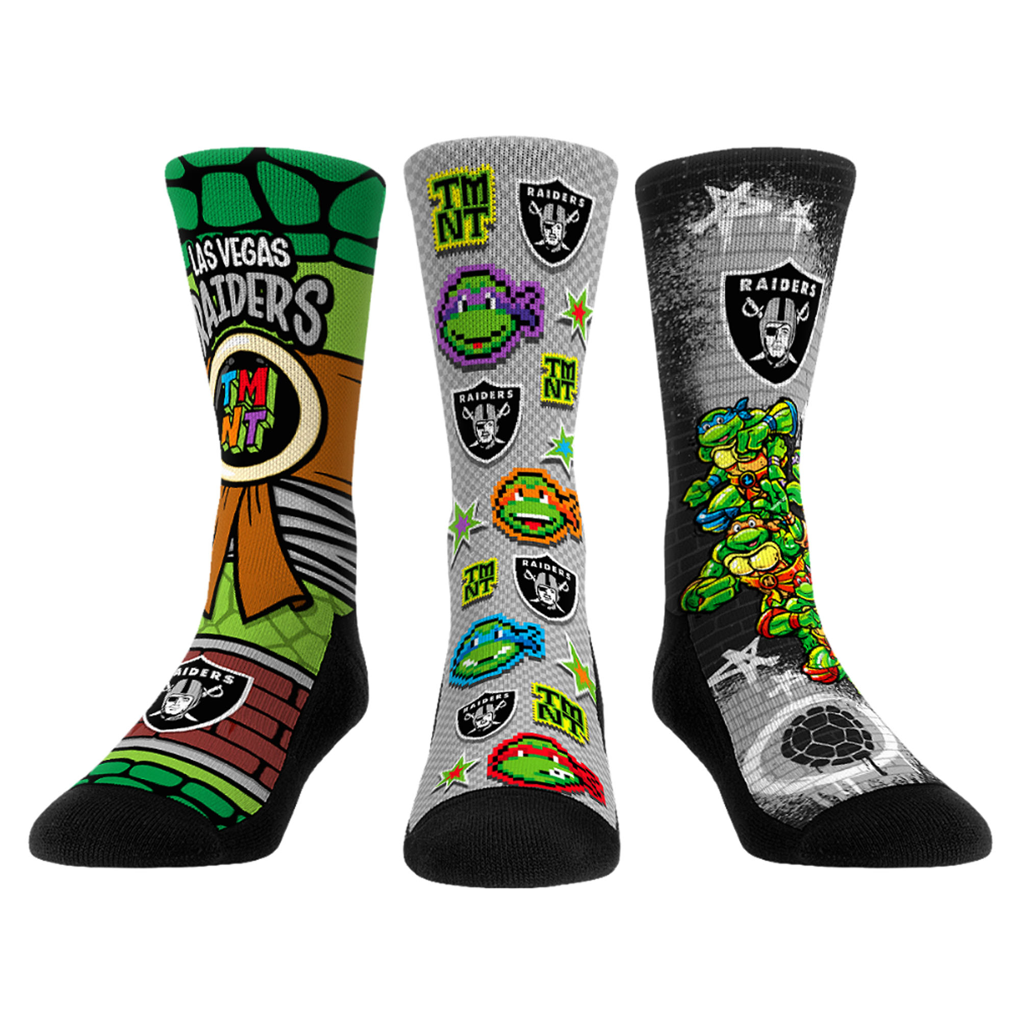 Unisex Rock Em Gray Las Vegas Raiders TMNT Three-Pack Crew Sock Set