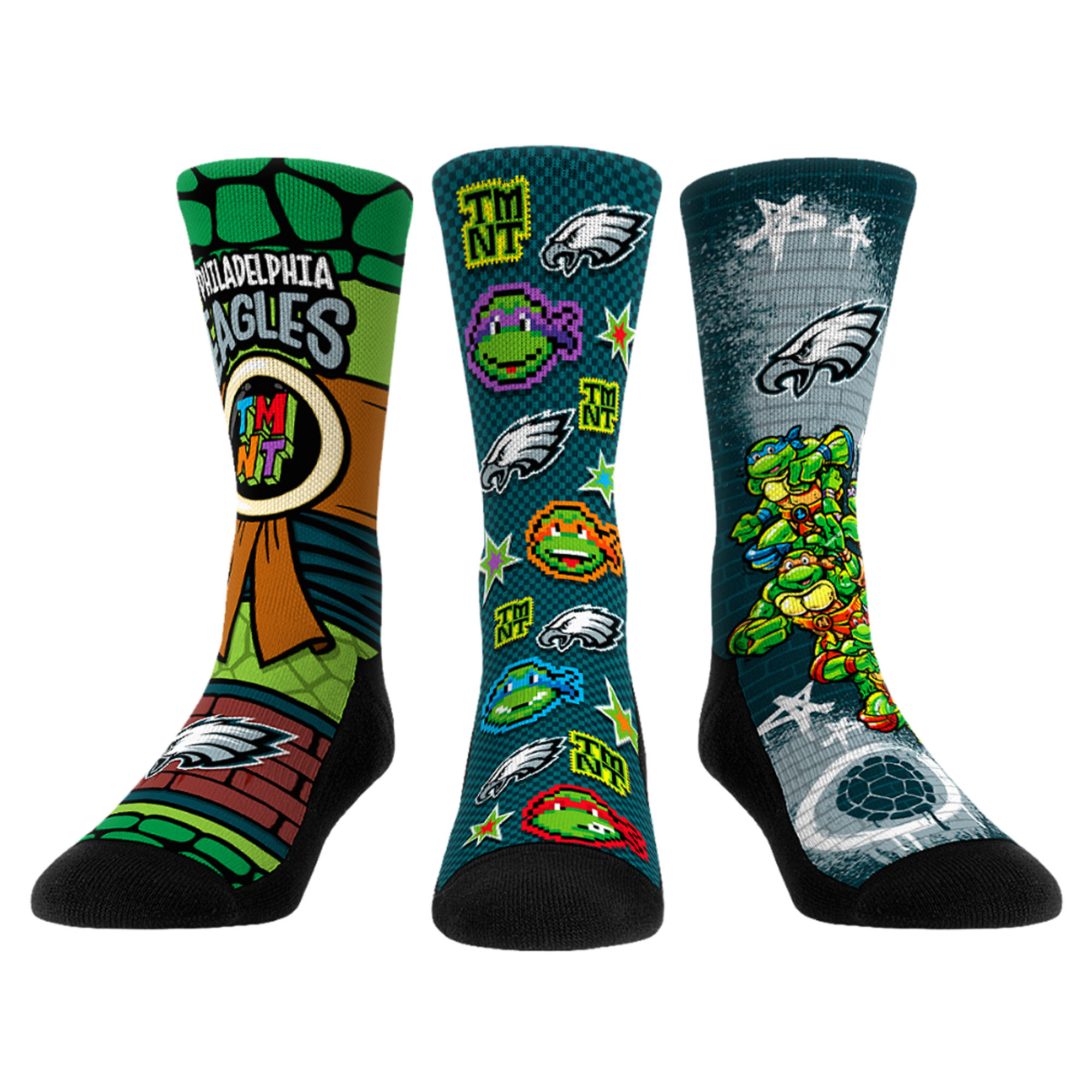 Unisex Rock Em Green Philadelphia Eagles TMNT Three-Pack Crew Sock Set