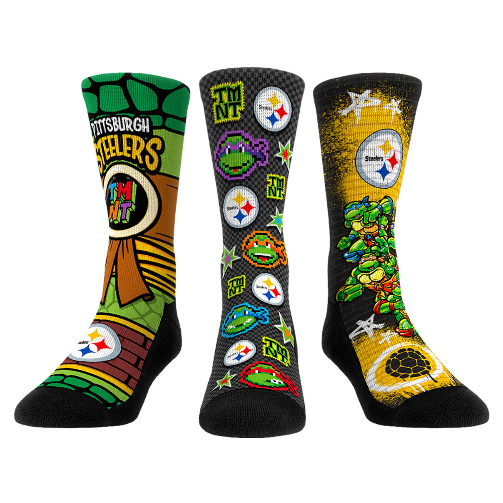 Unisex Rock Em Gold Pittsburgh Steelers TMNT Three-Pack Crew Sock Set
