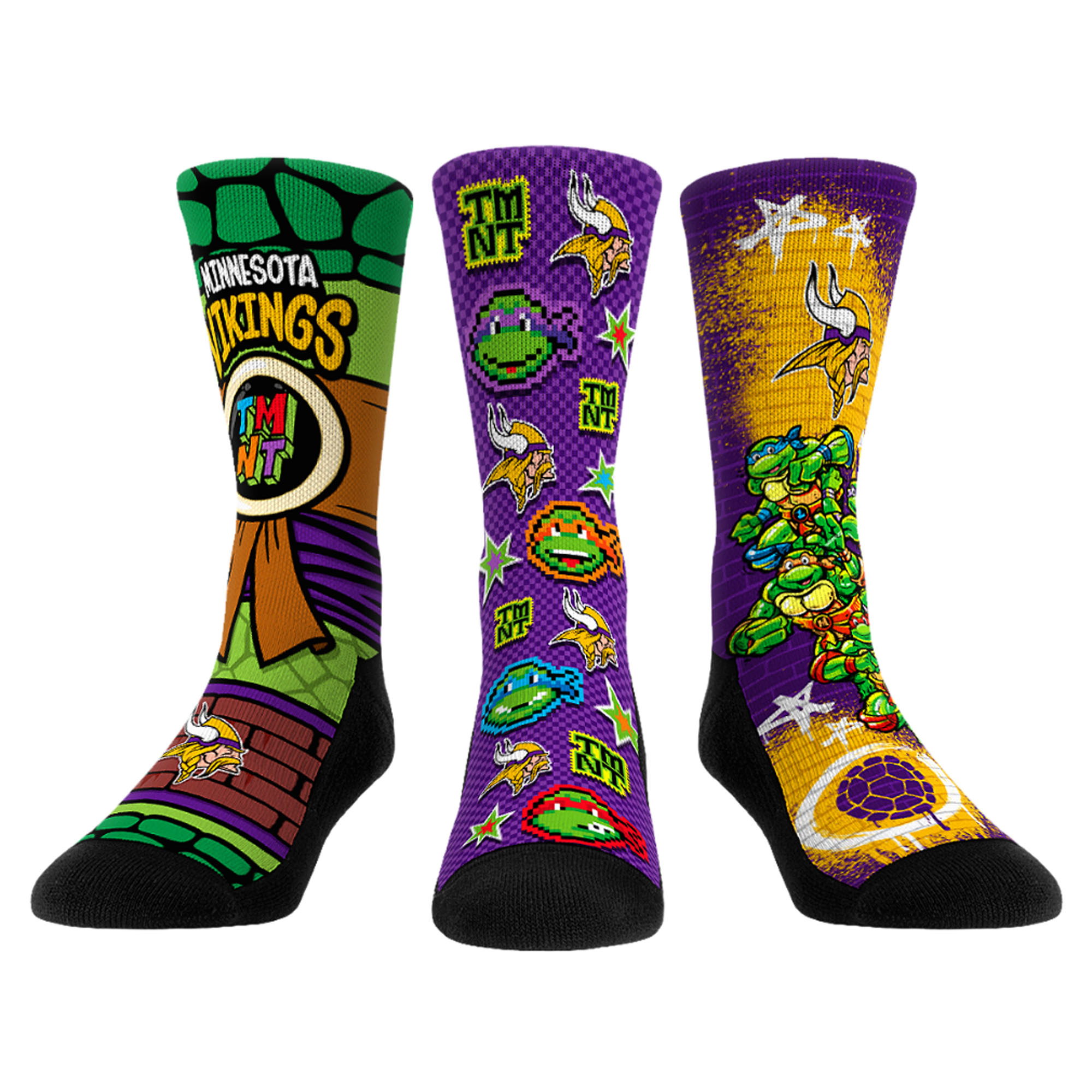 Unisex Rock Em Purple Minnesota Vikings TMNT Three-Pack Crew Sock Set