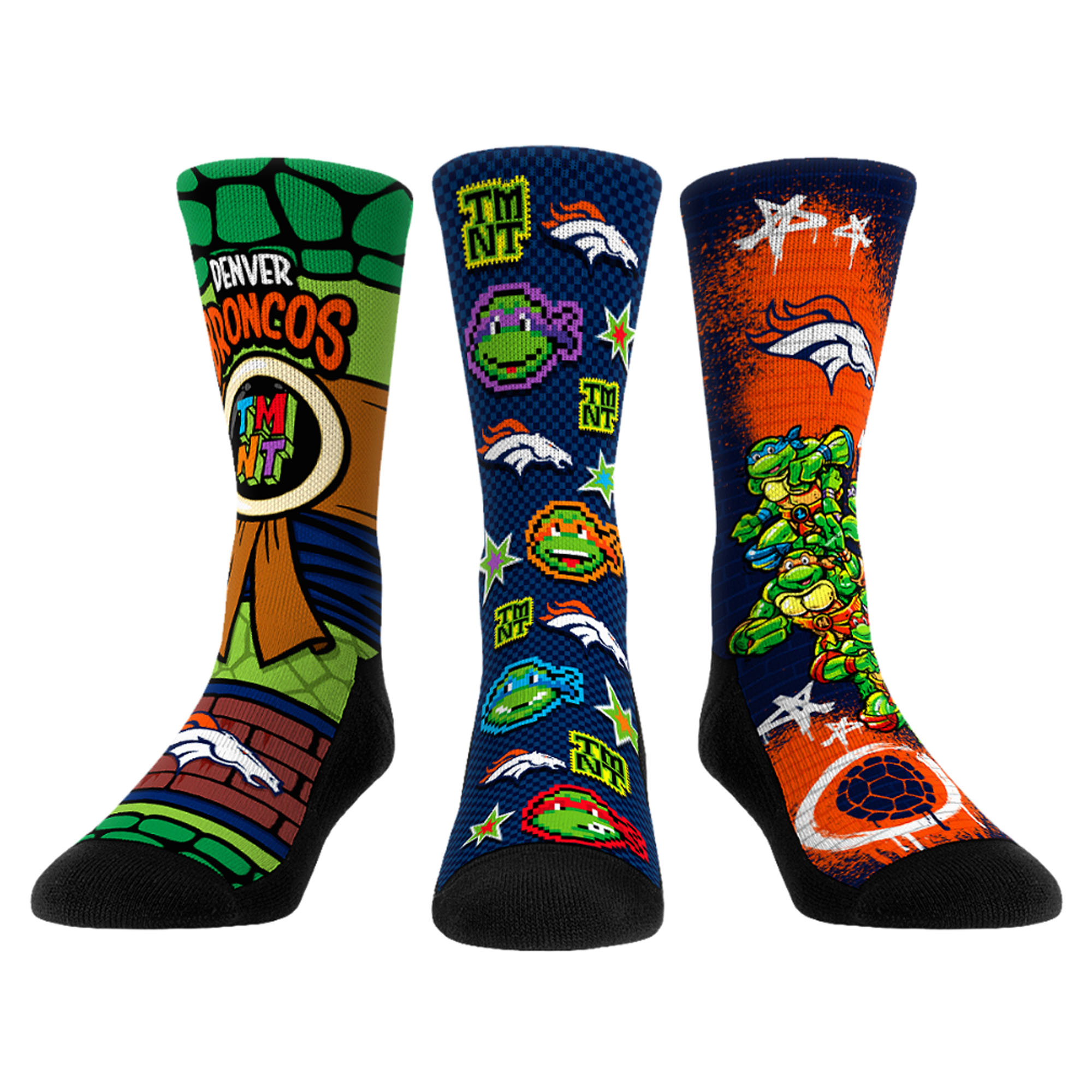 Unisex Rock Em Navy Denver Broncos TMNT Three-Pack Crew Sock Set