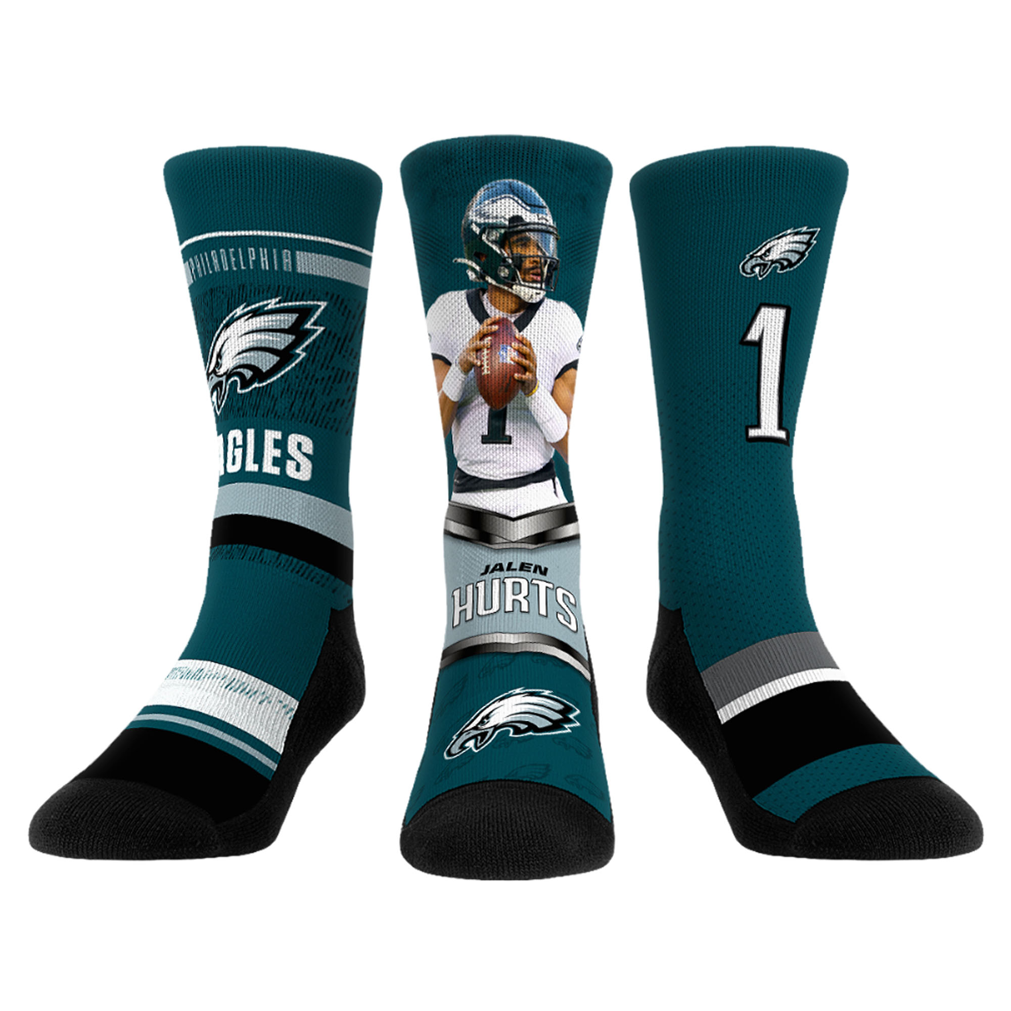 Unisex Rock Em Jalen Hurts Green Philadelphia Eagles 3-Pack Crew Sock Set