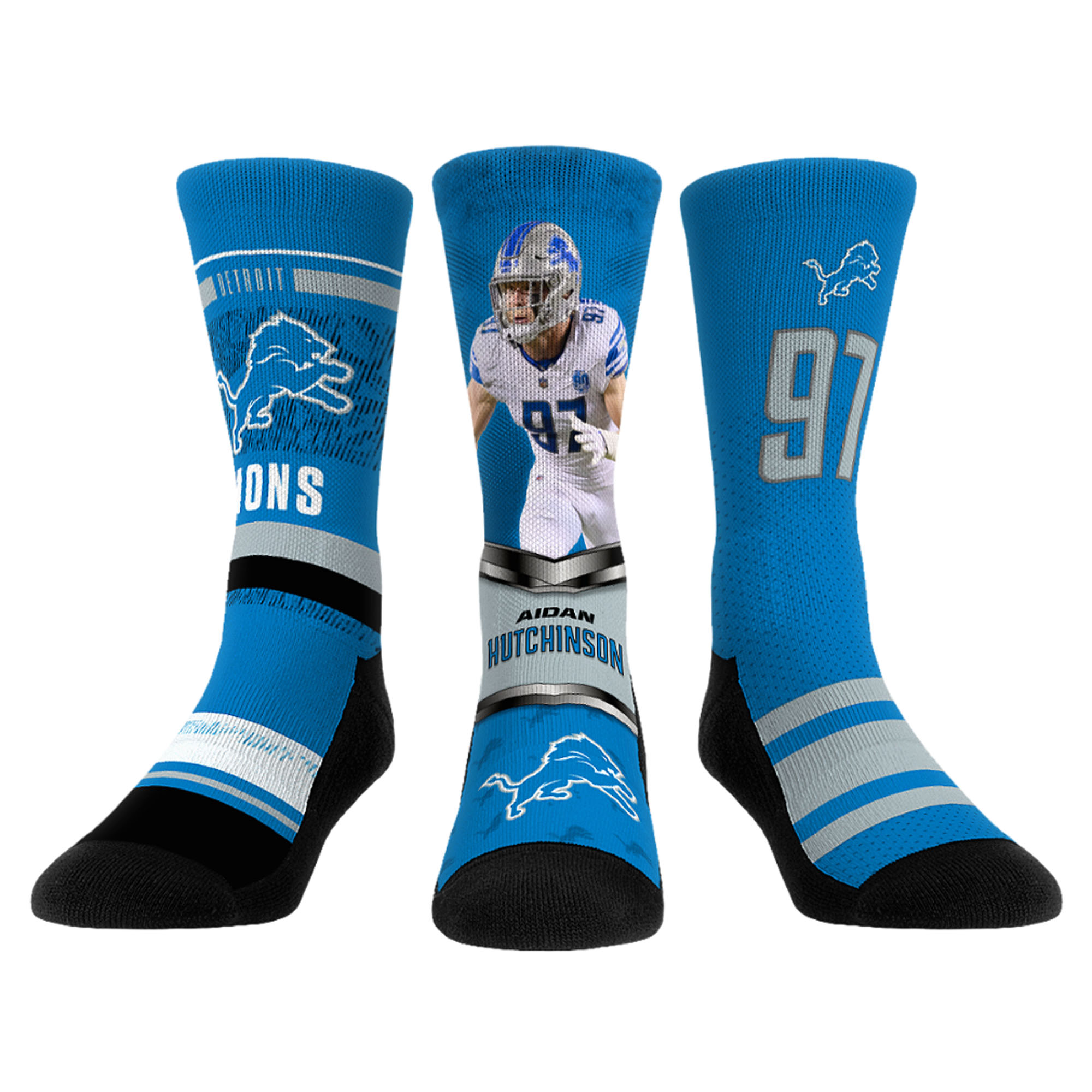 Unisex Rock Em Aidan Hutchinson Blue Detroit Lions 3-Pack Crew Sock Set