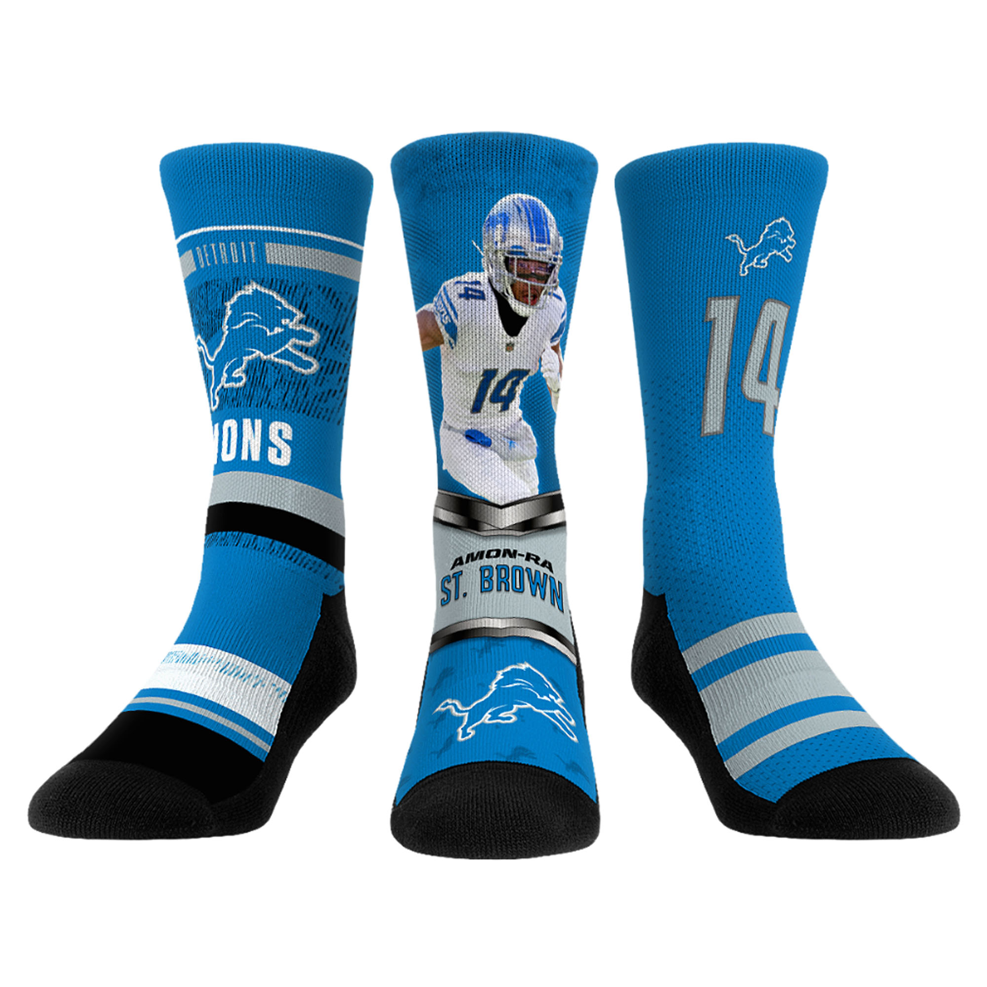 Unisex Rock Em Amon-Ra St. Brown Blue Detroit Lions 3-Pack Crew Sock Set
