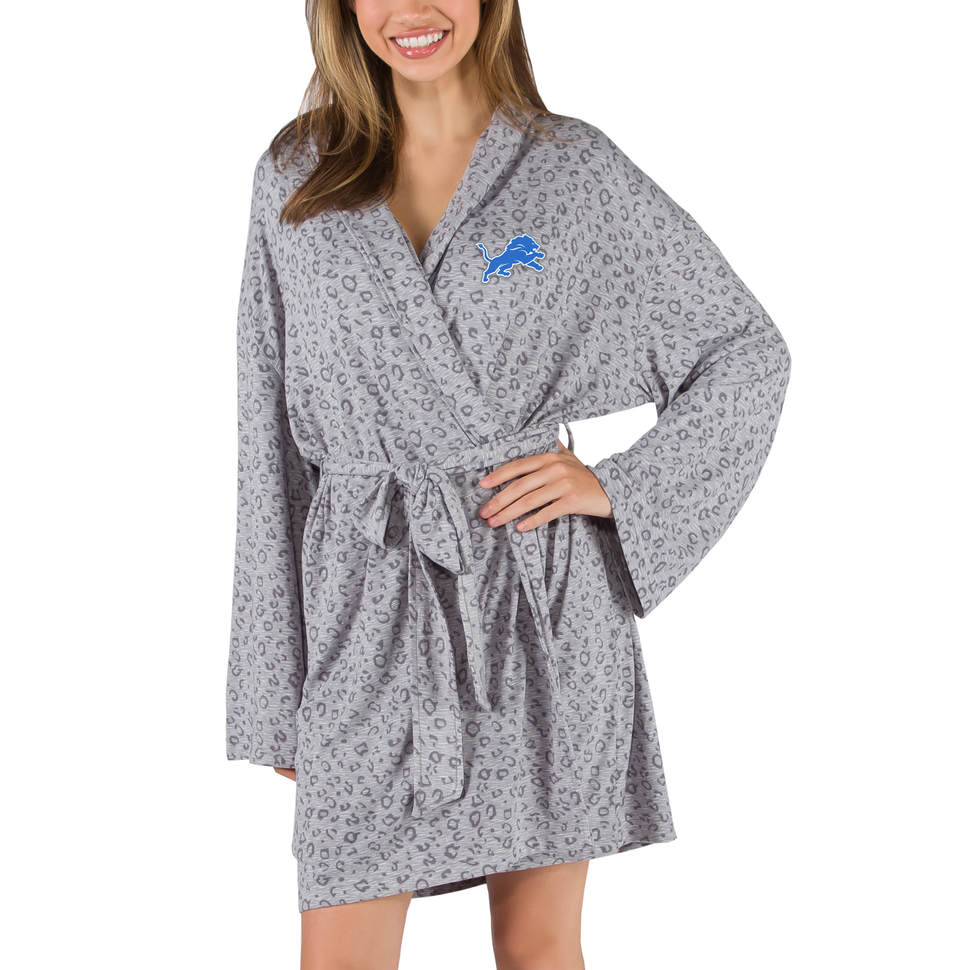 Women's Concepts Sport Gray Detroit Lions Frill Hacci Knit Robe