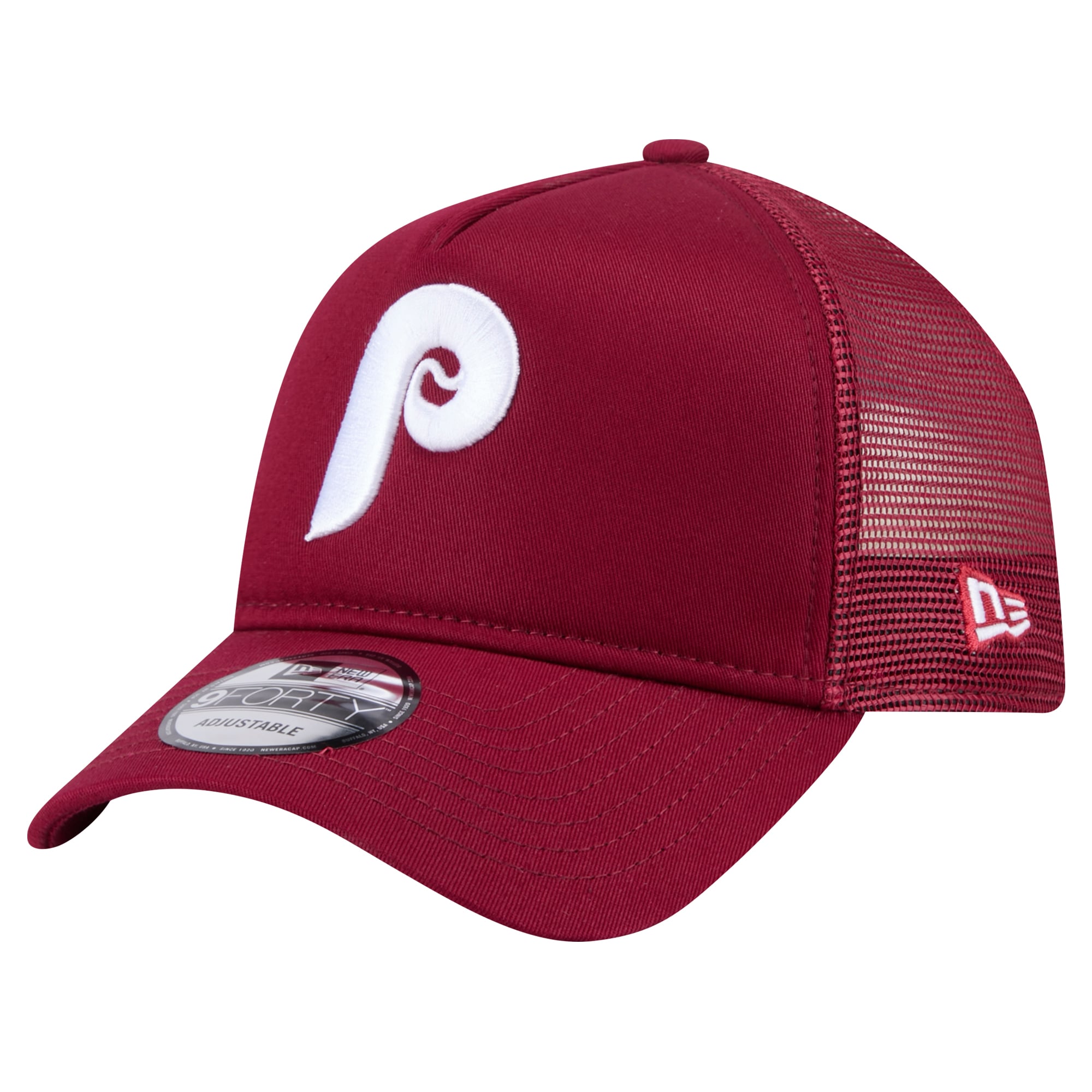 Men's New Era Burgundy Philadelphia Phillies 9FORTY A-Frame Trucker Adjustable Hat