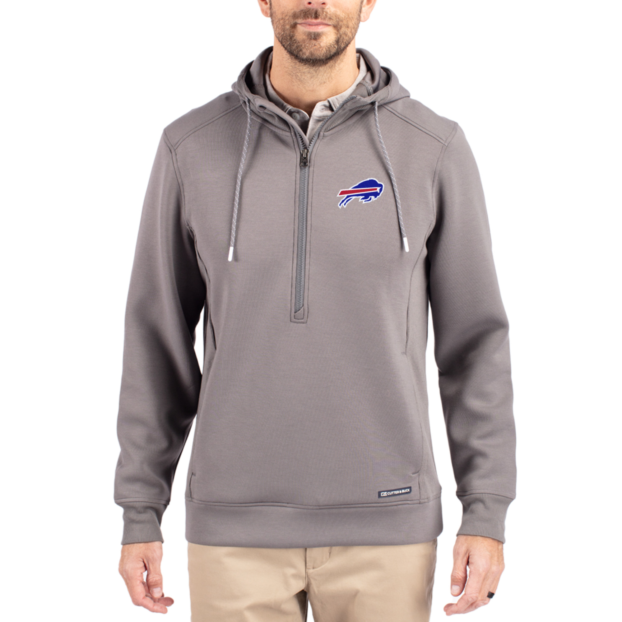 Men's Cutter & Buck Gray Buffalo Bills Primary Mark Roam Eco Recycled Half-Zip Pullover Hoodie