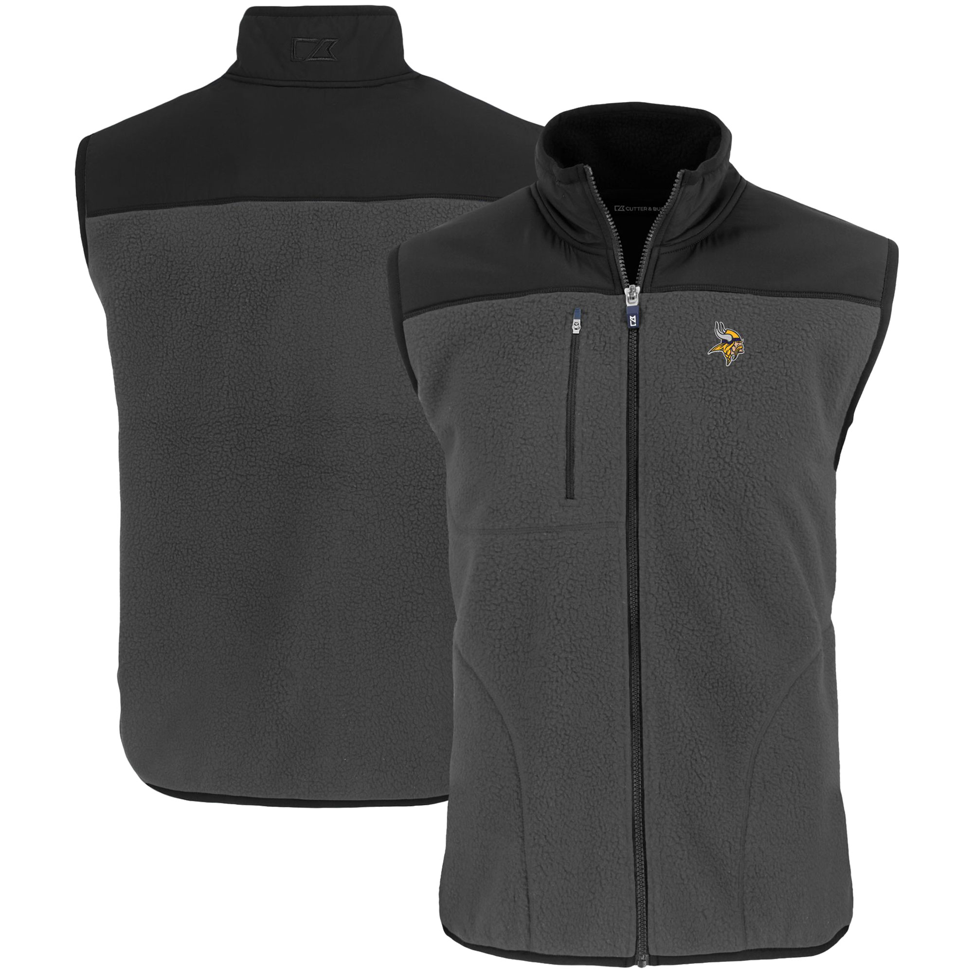 Men's Cutter & Buck Gray Minnesota Vikings Primary Mark Cascade Eco Sherpa Fleece Full-Zip Vest