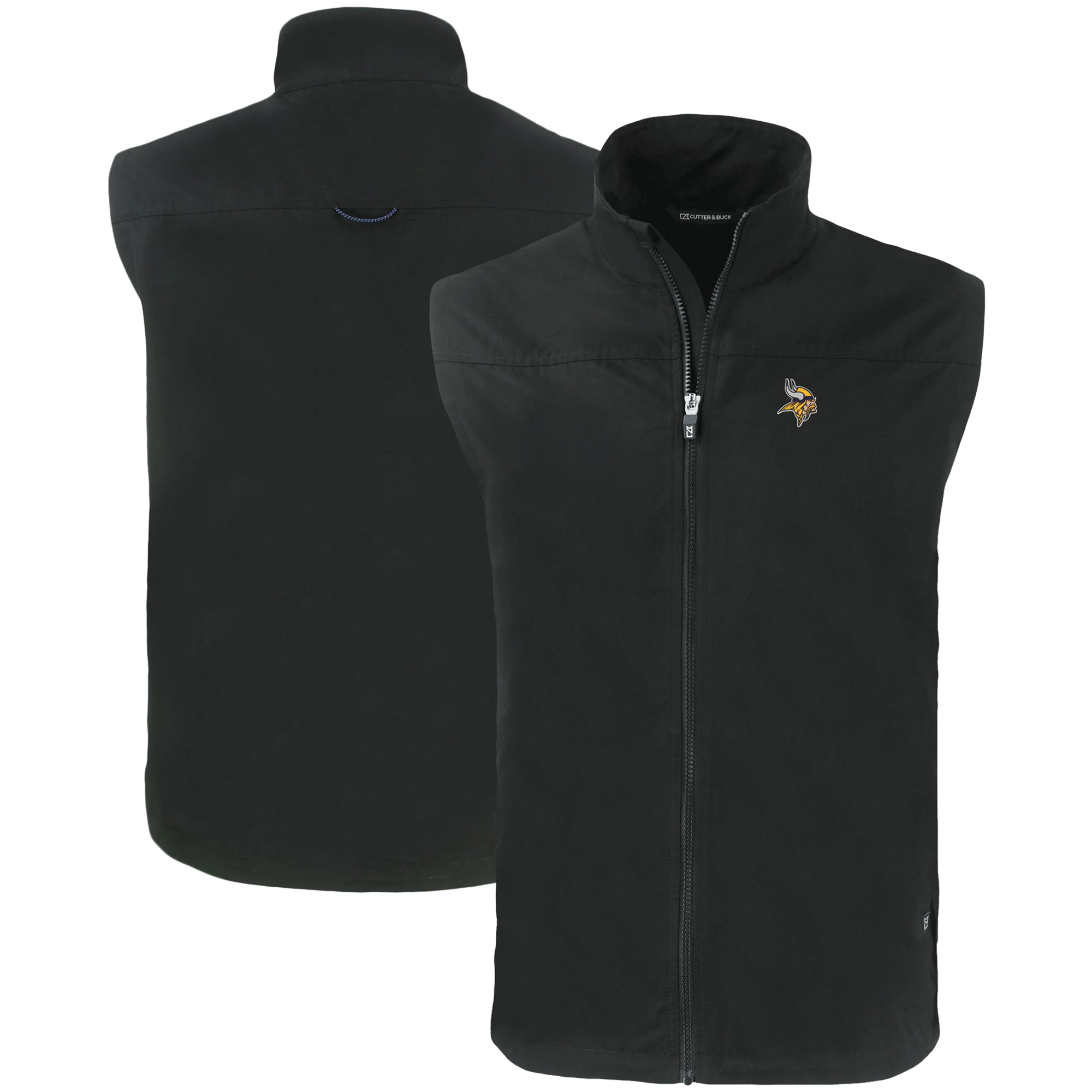 Men's Cutter & Buck Black Minnesota Vikings Primary Mark Big & Tall Charter Eco Full-Zip Vest
