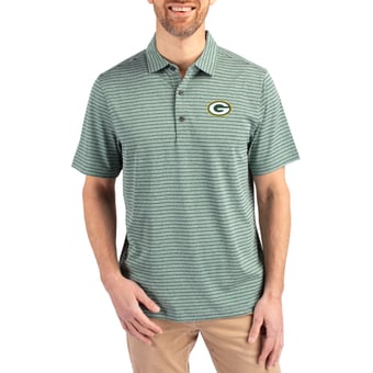 Men's Cutter & Buck Heather Green Green Bay Packers  Forge Eco Heathered Stripe Stretch Recycled Polo