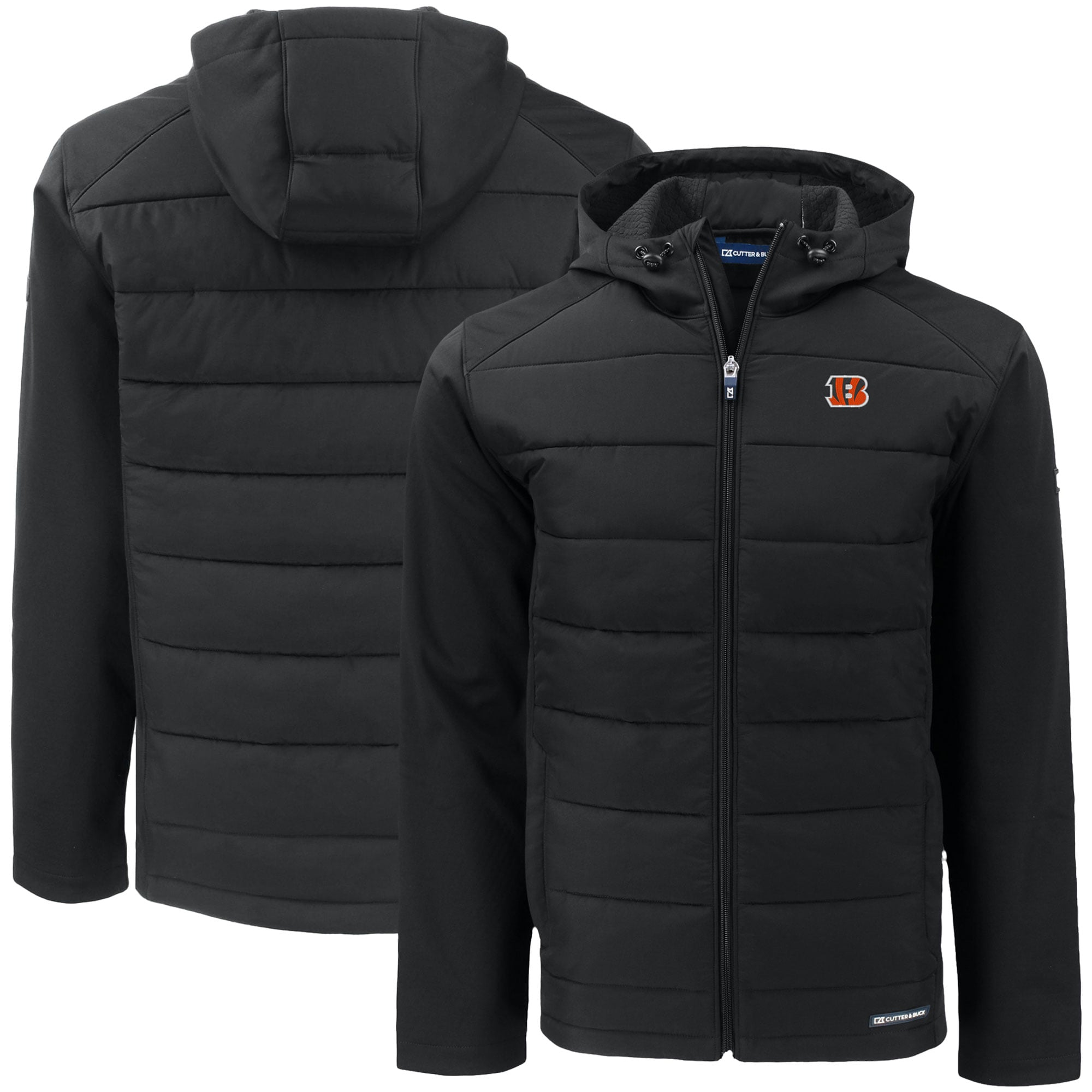 Men’s Cutter & Buck Black Cincinnati Bengals Big & Tall Evoke Hybrid Eco Softshell Recycled Full-Zip Hooded Jacket Men’s Cutter & Buck Black Cincinnati Bengals Big & Tall Evoke Hybrid Eco Softshell Recycled Full-Zip Hooded Jacket