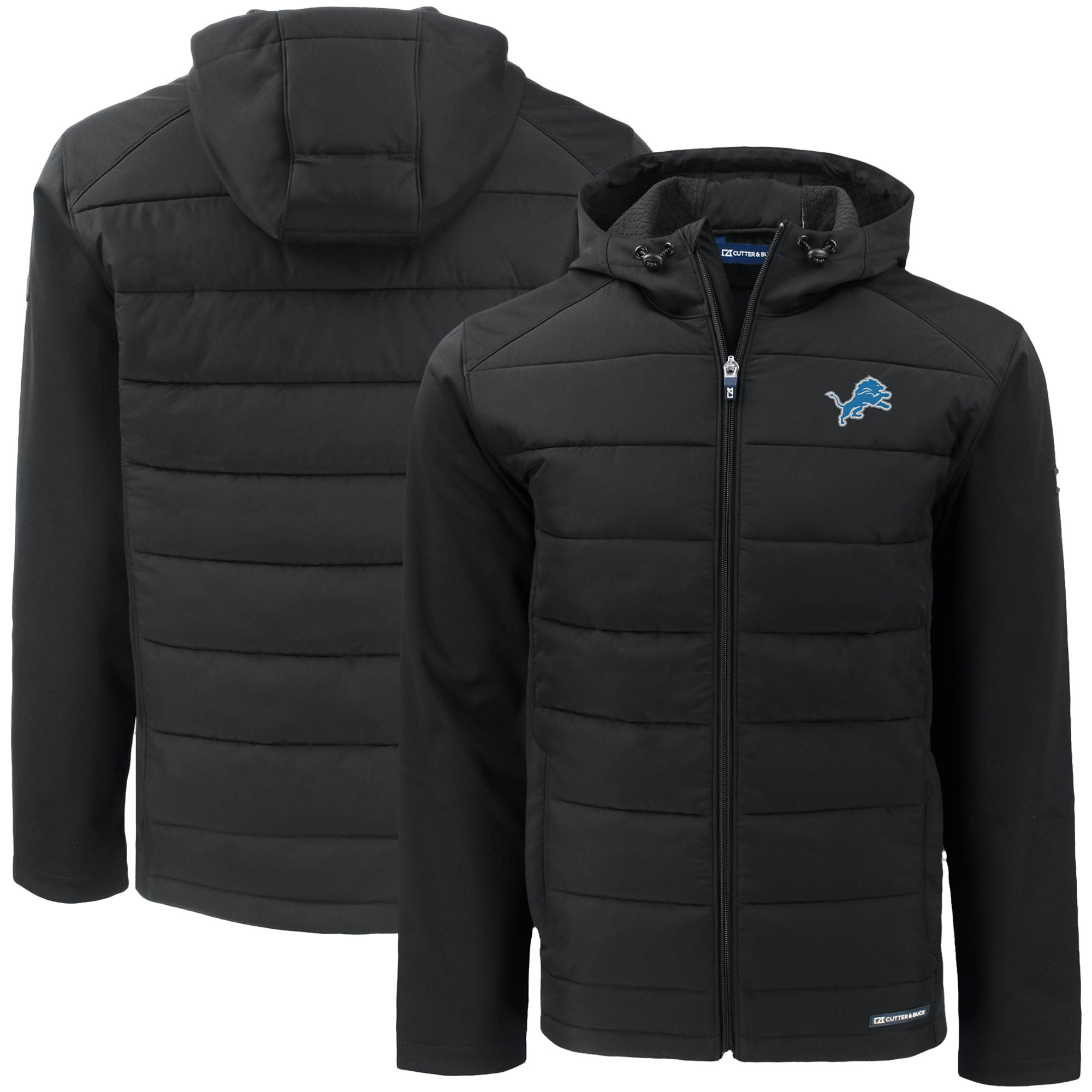 Men's Cutter & Buck Black Detroit Lions Big & Tall Evoke Hybrid Eco Softshell Recycled Full-Zip Hooded Jacket