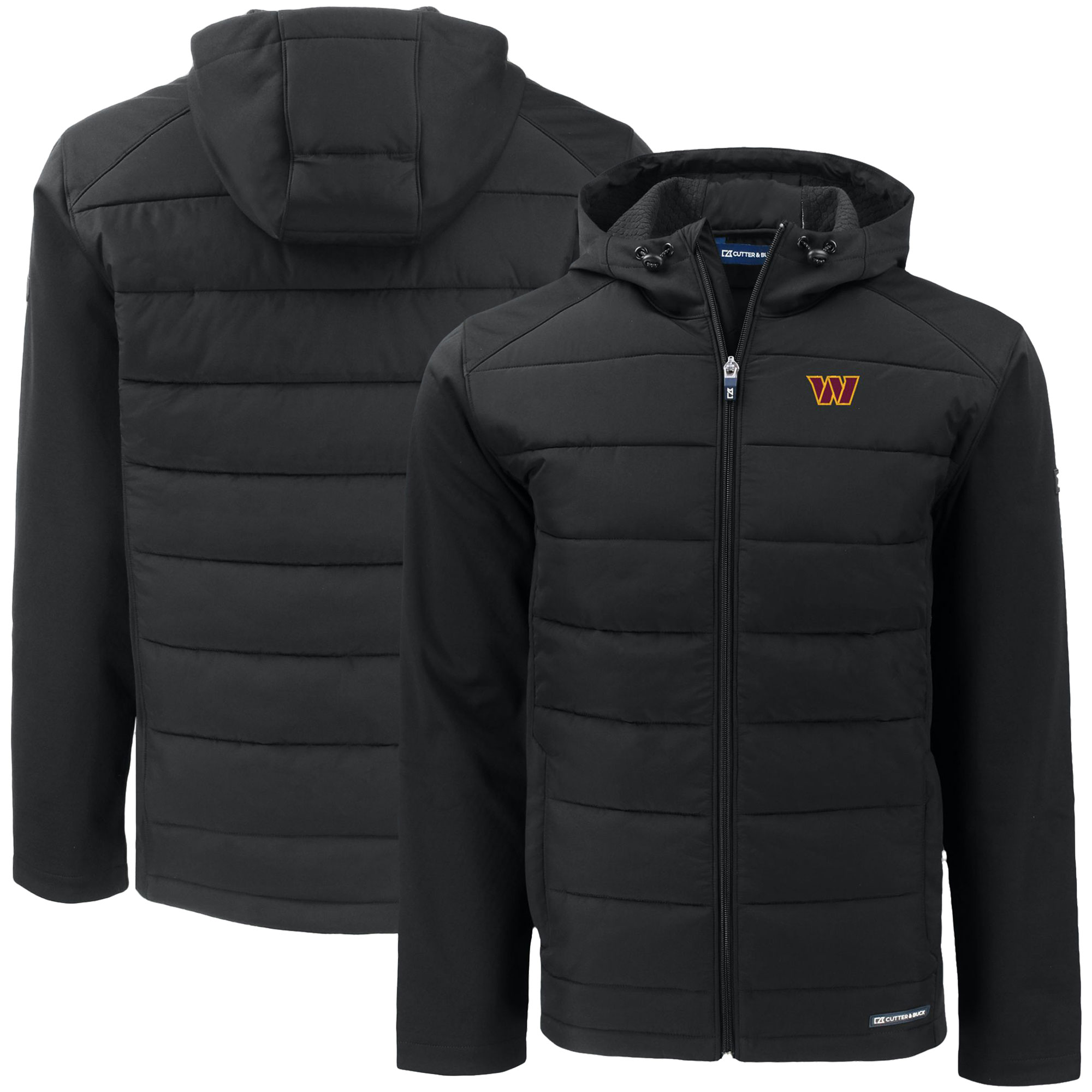 Men's Cutter & Buck Black Washington Commanders Big & Tall Evoke Hybrid Eco Softshell Recycled Full-Zip Hooded Jacket