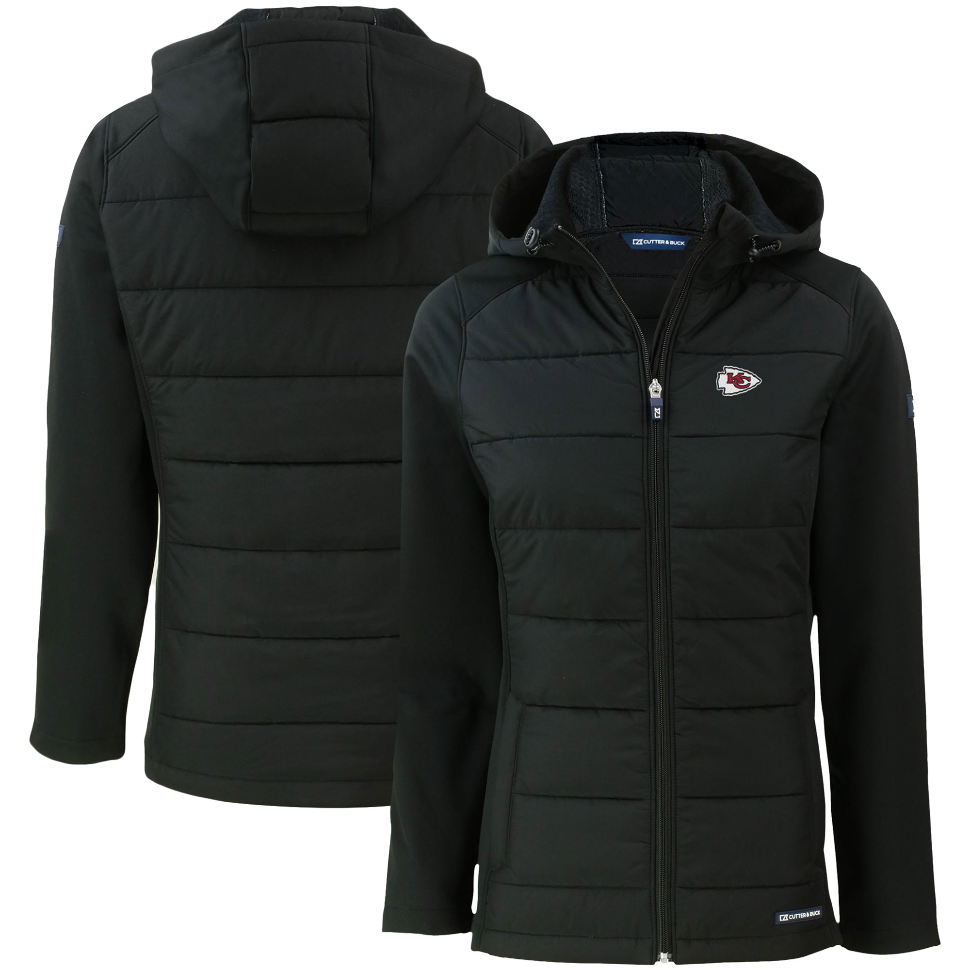 Women's Cutter & Buck Black Kansas City Chiefs Evoke PrimaLoft Hybrid Eco Softshell Recycled Full-Zip Hooded Jacket