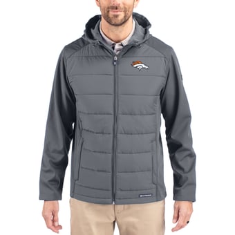Men's Cutter & Buck Gray Denver Broncos  Evoke PrimaLoft Hybrid Eco Softshell Recycled Full-Zip Hooded Jacket