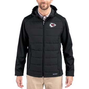 Men's Cutter & Buck Black Kansas City Chiefs  Evoke PrimaLoft Hybrid Eco Softshell Recycled Full-Zip Hooded Jacket