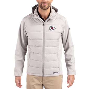 Men's Cutter & Buck Gray Kansas City Chiefs  Evoke PrimaLoft Hybrid Eco Softshell Recycled Full-Zip Hooded Jacket